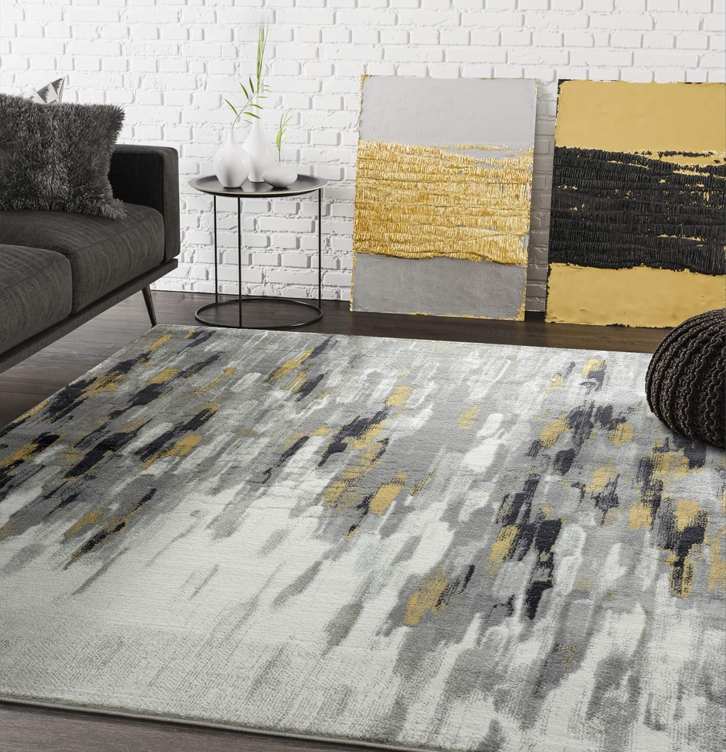 Blue and Gold Abstract 4' x 6' Synthetic Area Rug