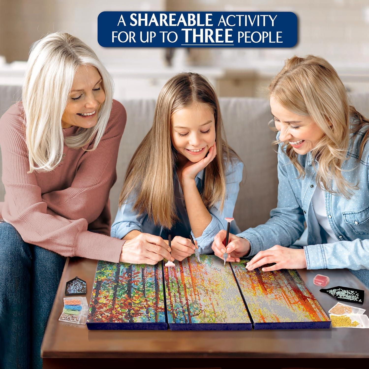 ArtSkills Diamond Painting Kit, Diamond Art Ready to Hang Framed Canvas with Storage and Accessory Kit, Forest, 3 Stretched Canvas Panels, 14” x 7” Each