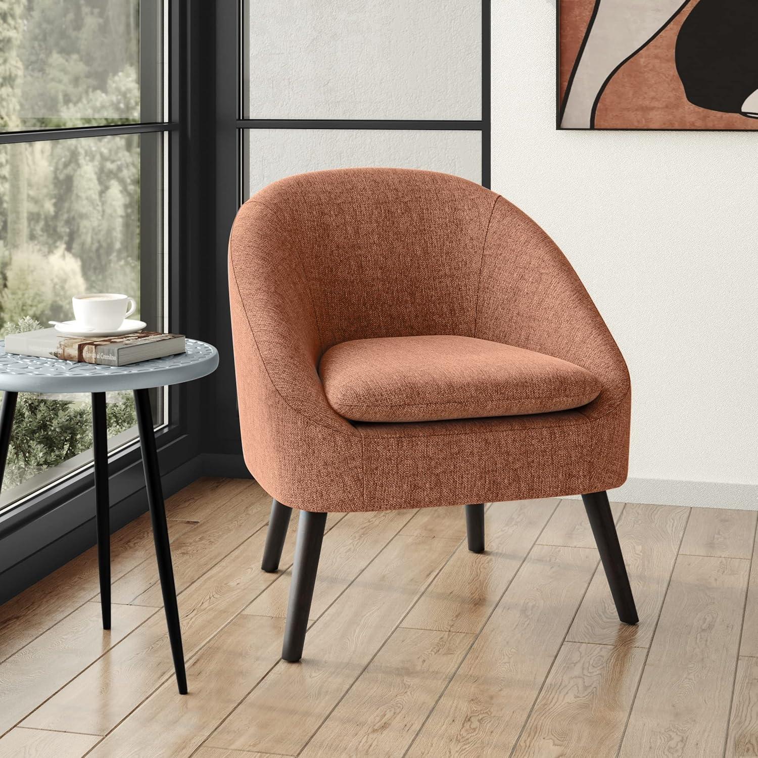 Redding Rust Upholstered Mid-Century Modern Accent Chair with Wood Legs