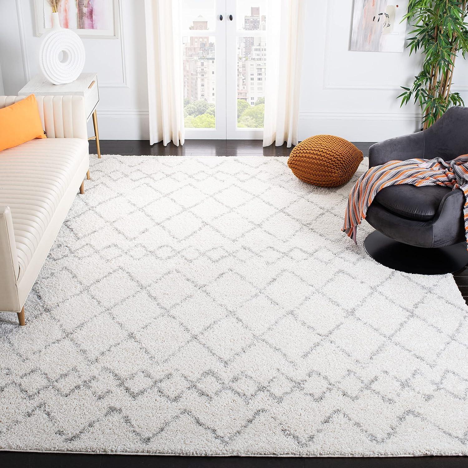 Berber Shag BER165 Power Loomed Indoor Area Rug - Cream/Light Grey - 8'x10' - Safavieh