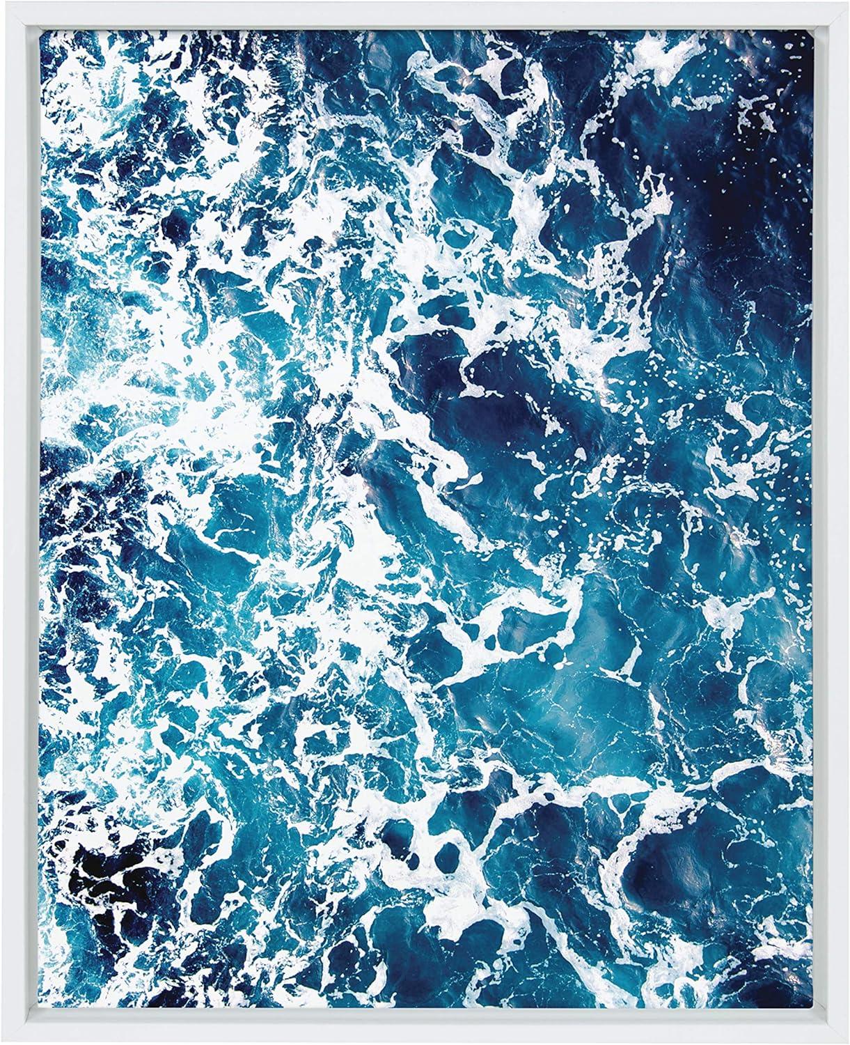 18" x 24" Blue Ocean Waves Framed Canvas Print