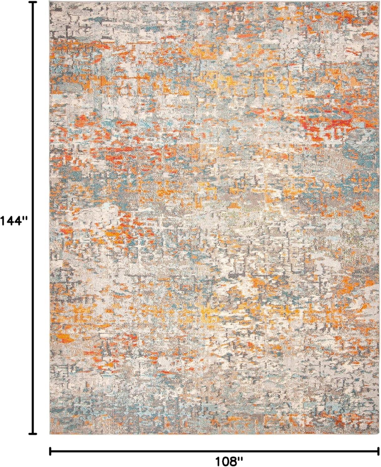 Grey and Orange 9' x 12' Abstract Synthetic Area Rug