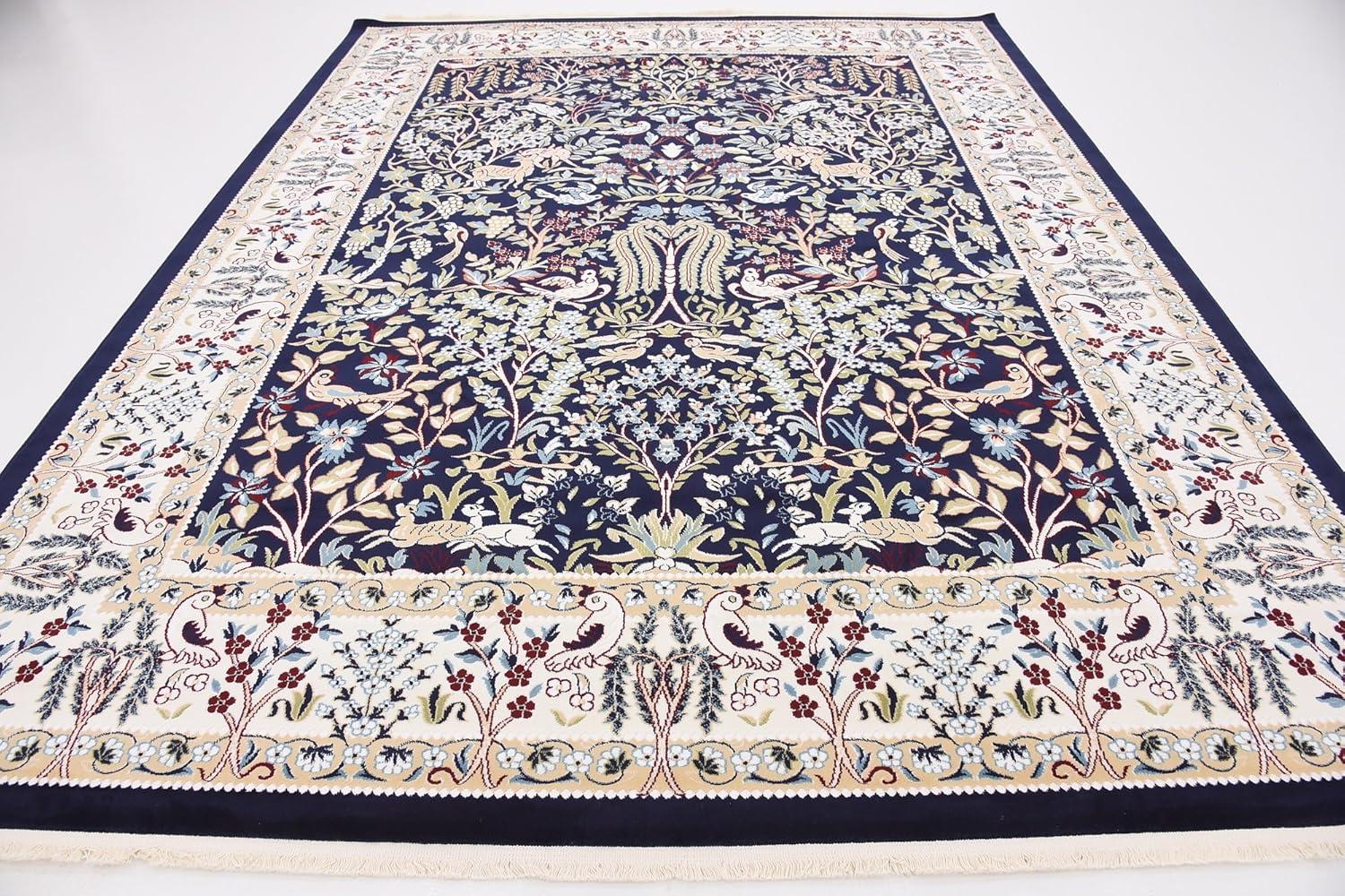 Navy Blue Floral Synthetic 8' x 10' Rectangular Area Rug