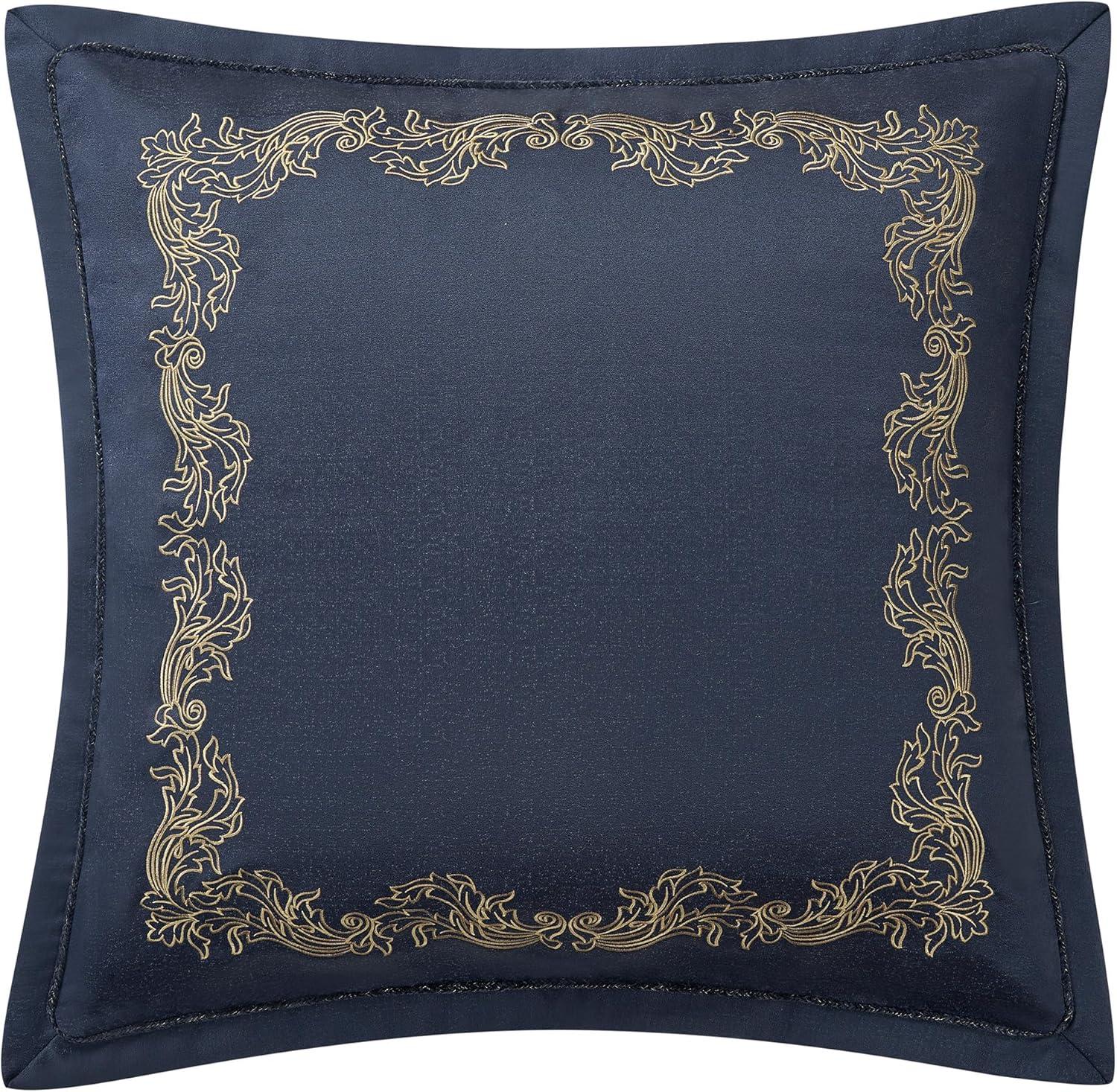 Navy and Gold Reversible Queen Bedspread Set with Tassels