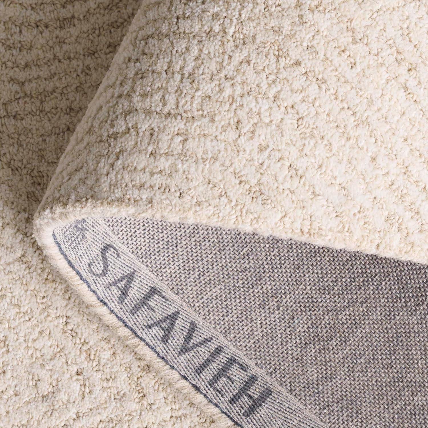 Textured Home Ivory Beige 4 ft. x 6 ft. Solid Geometric Contemporary Area Rug