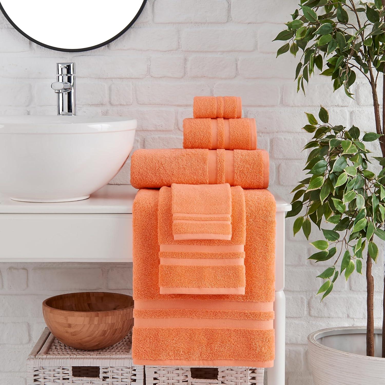 Dan River Juego de Toallas de 6 Piezas, Toalla de Baño de Algodón Suave de Secado Rápido para Gimnasio, Spa y Baño - Naranja
