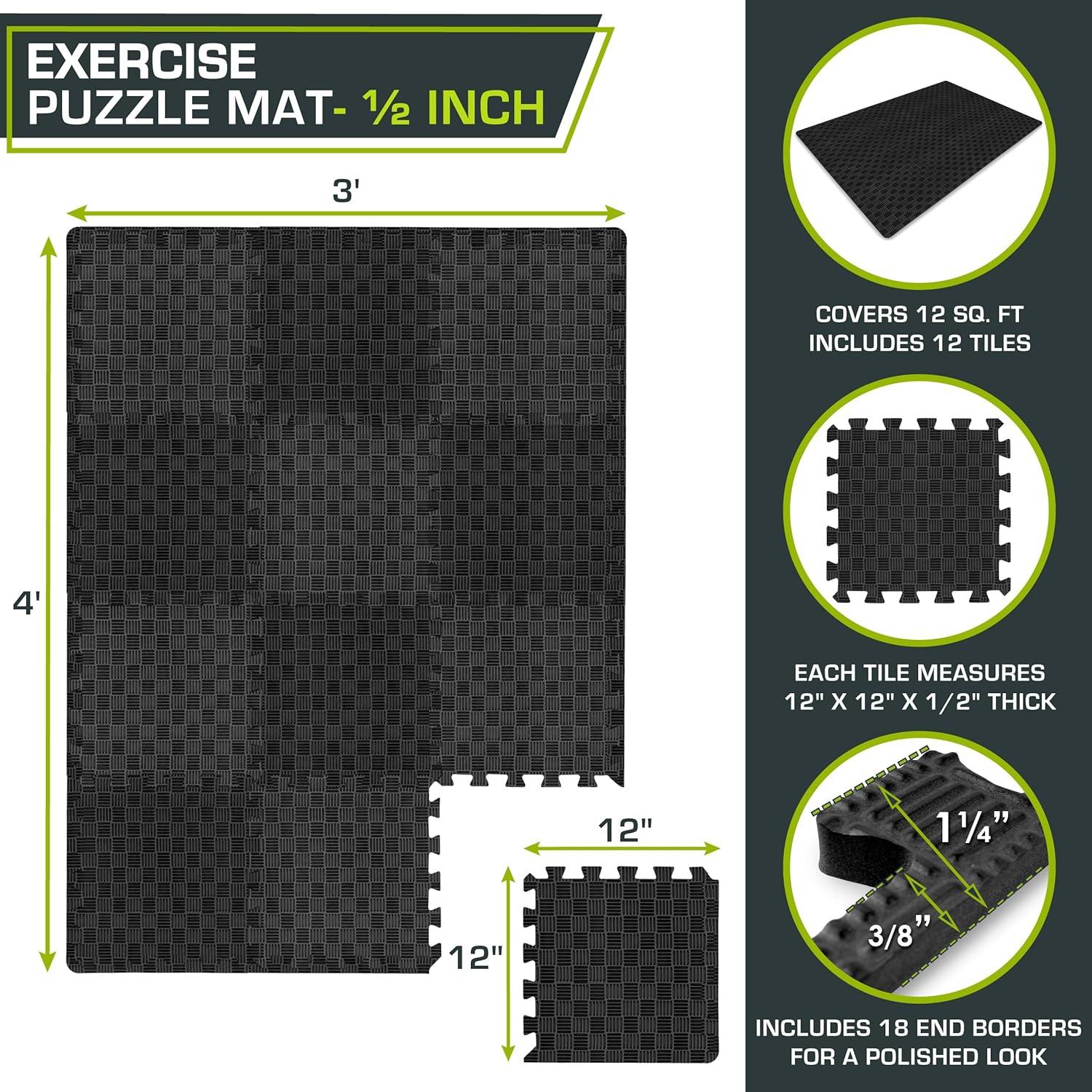 ProsourceFit Checkered Exercise Puzzle Mat, 24 Sq Ft - 6 Tiles