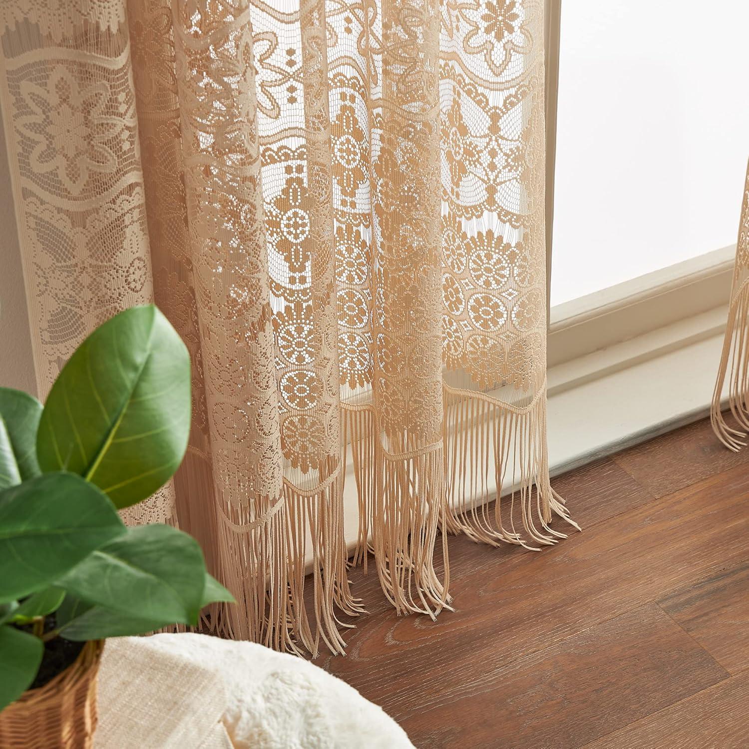CHF Boho Lace Sheer Single Poletop Panel, Almond, 60" x 84"
