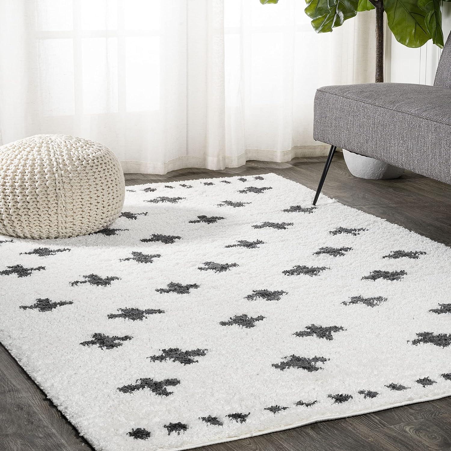 3'x5' Cristo Berber Geometric Shag Area Rug, White/Black - JONATHAN Y