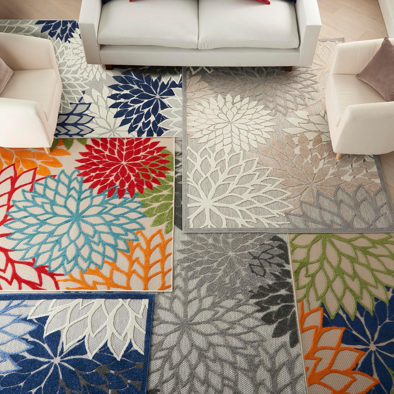 Nourison Aloha Floral Bloom Flatweave High-Low Indoor Outdoor Area Rug Natural 7' x 10'