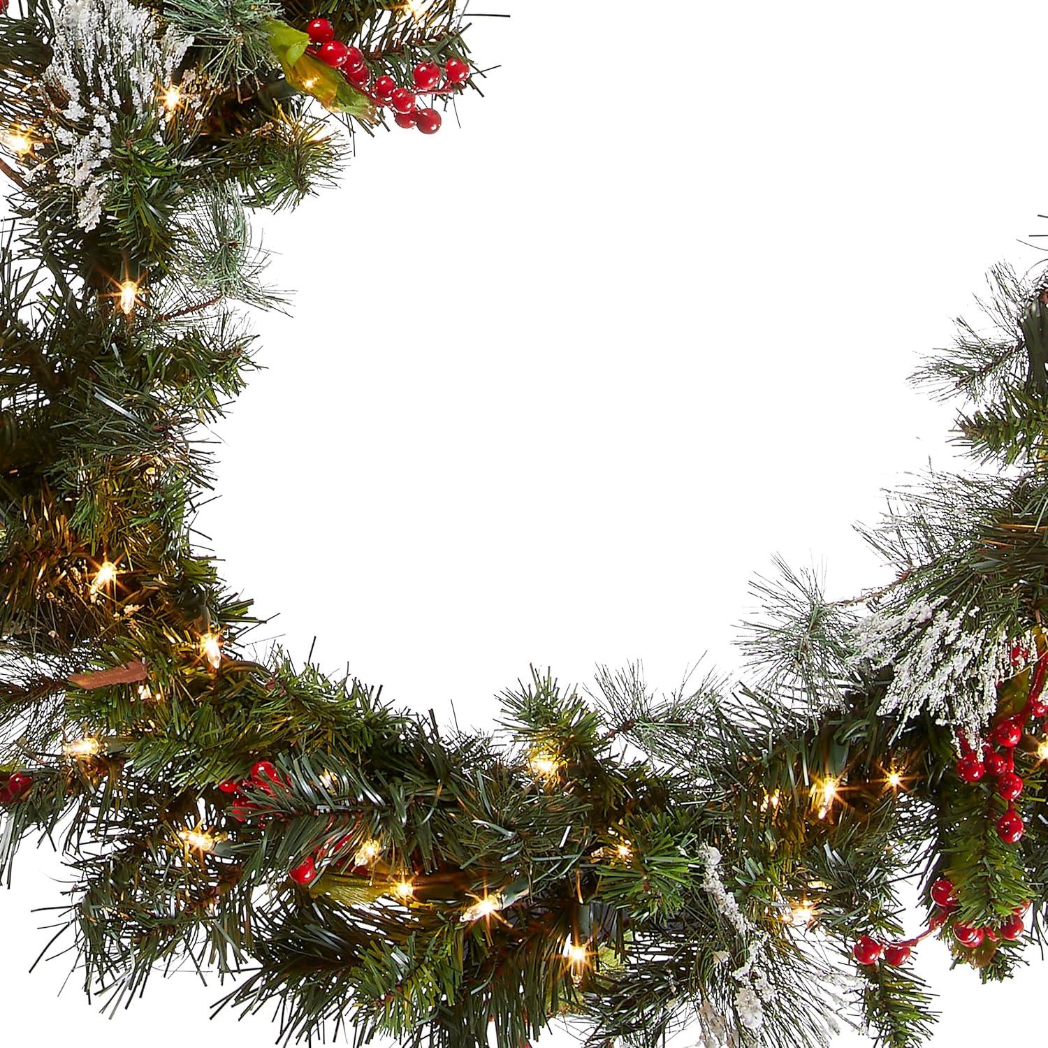 Wintry Pine Pre-Lit Garland with Pine Cones and Snow, 9 Feet