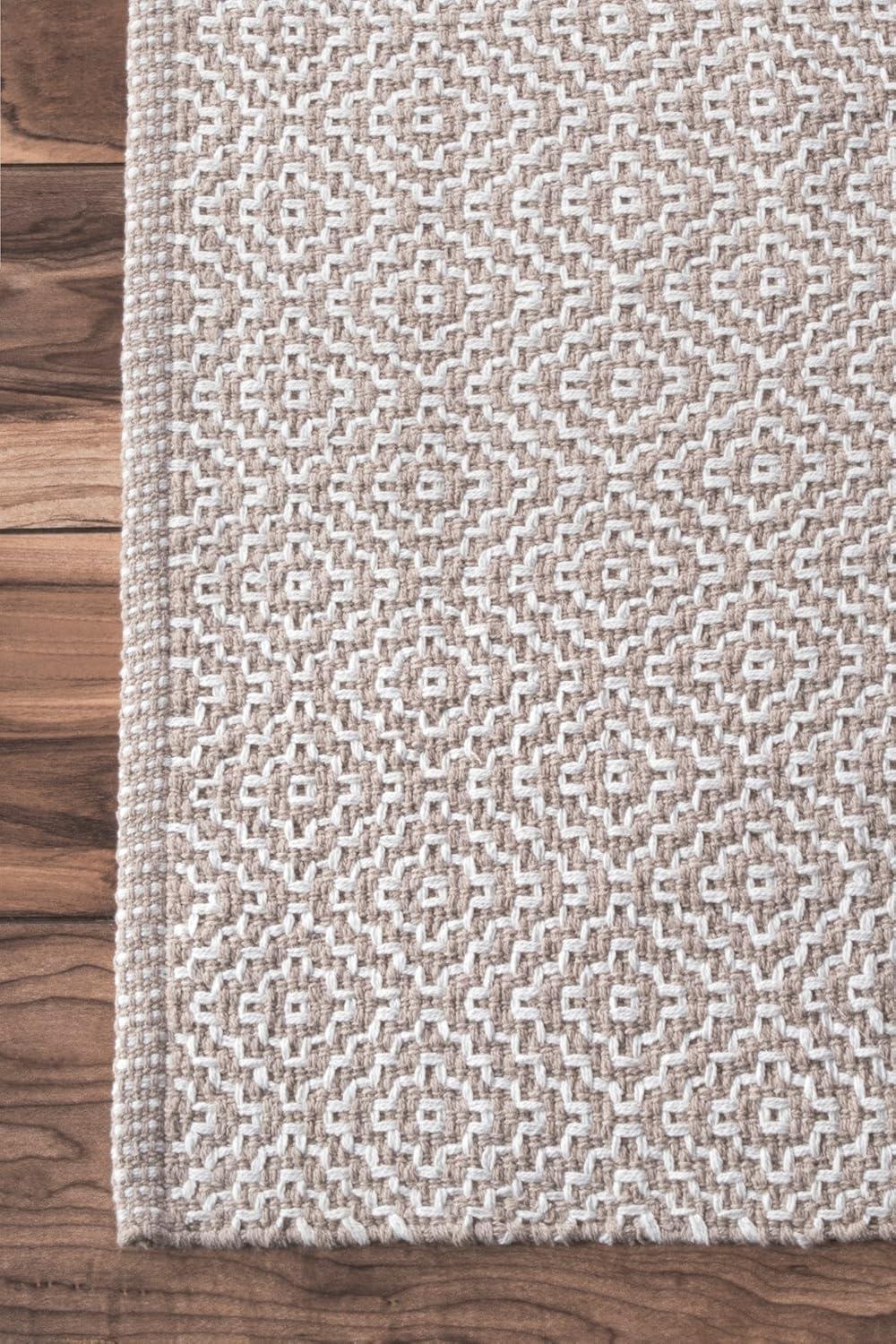 3'x5' Cotton Hand Loomed Lorretta Area Rug Taupe - nuLOOM: Geometric Flat Pile, Handmade Indoor Decor