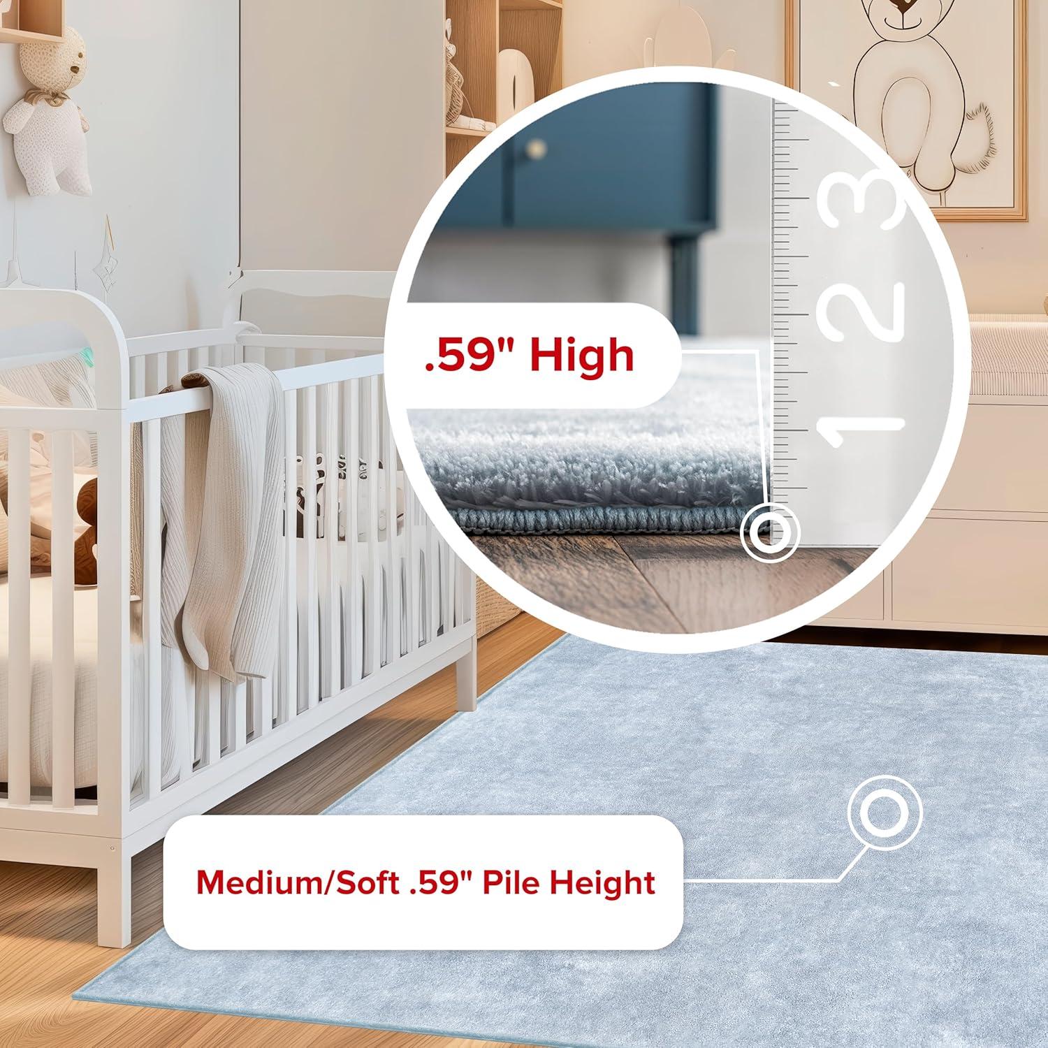 nuLOOM 6' Round Cozy Plush SuperiorWash Area Rug, Machine Washable, Non-Slip, Soft Fluffy Shag Carpet for Living Room Bedroom Nursery, Loni Light Blue
