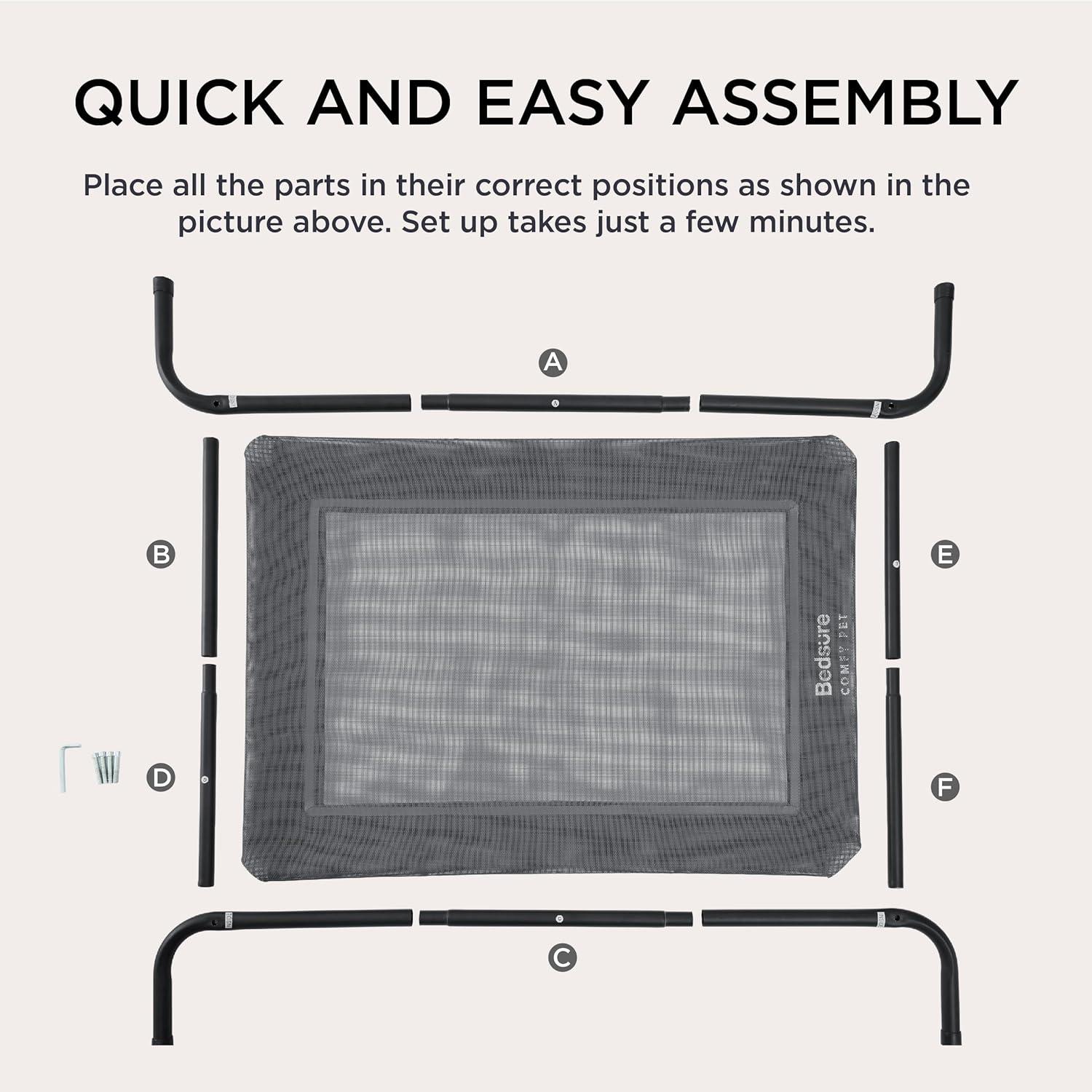 Bedsure Outdoor Elevated Dog Bed Large Sized Dog, Portable Indoor & Outdoor Cooling Raised Cot Pet Hammock Bed with Skid-Resistant Feet, Frame with Breathable Mesh, Grey, 49 inches