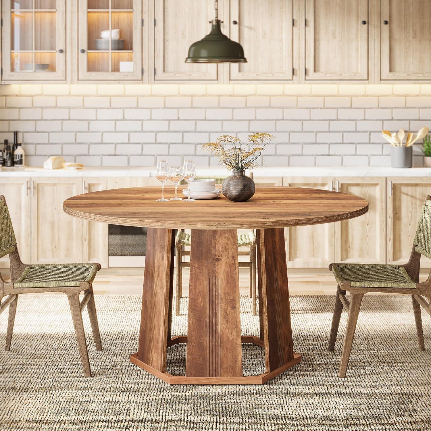 Tribesigns Round Dining Table for 4-6, 47-Inch Circle Kitchen Table with Wooden Pedestal Base, Farmhouse Dinner Table for Dining Room, Kitchen, Living Room