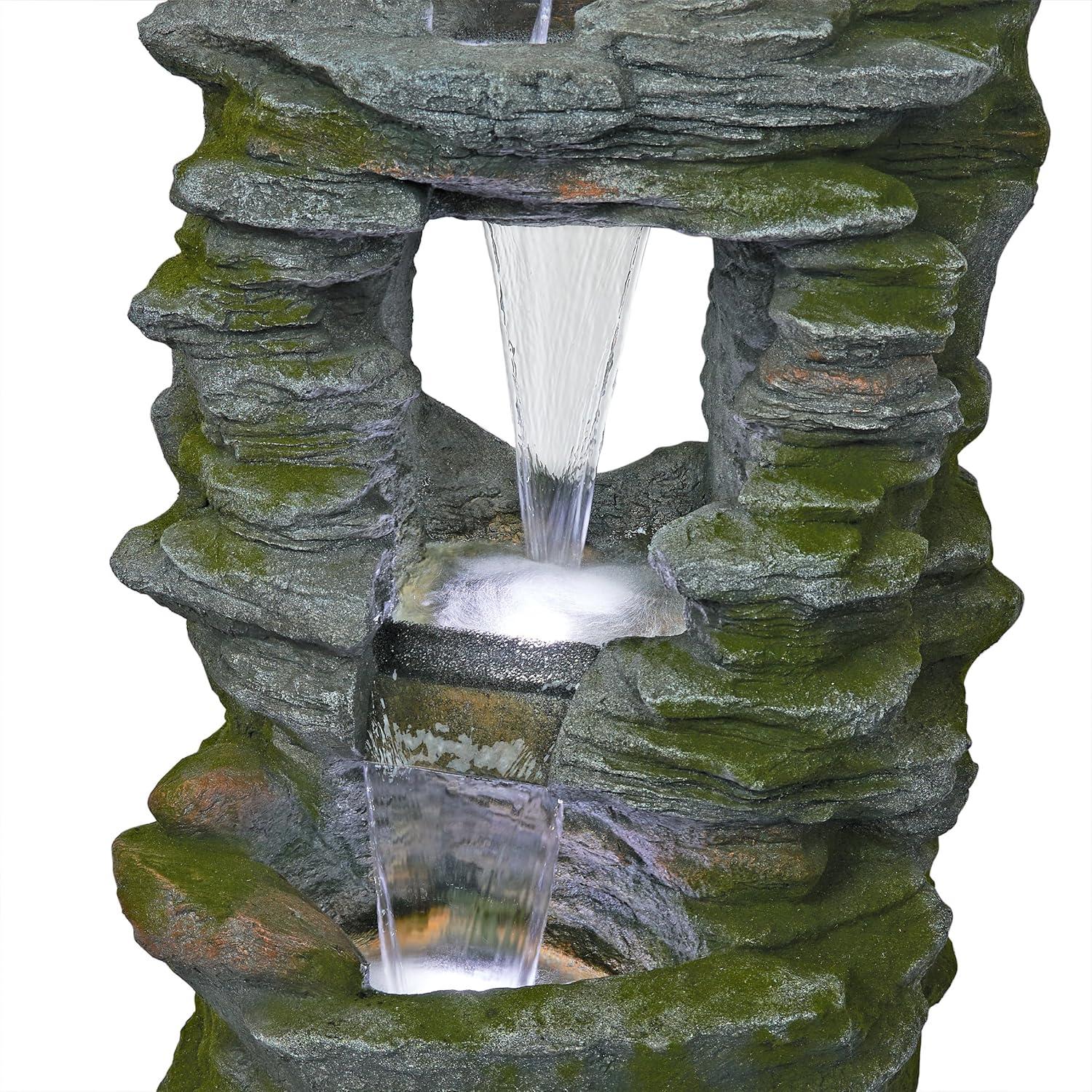 Alpine Corporation 39" Stacked Stone Rainforest Fountain: Polyresin, LED-Lit, Outdoor Decor