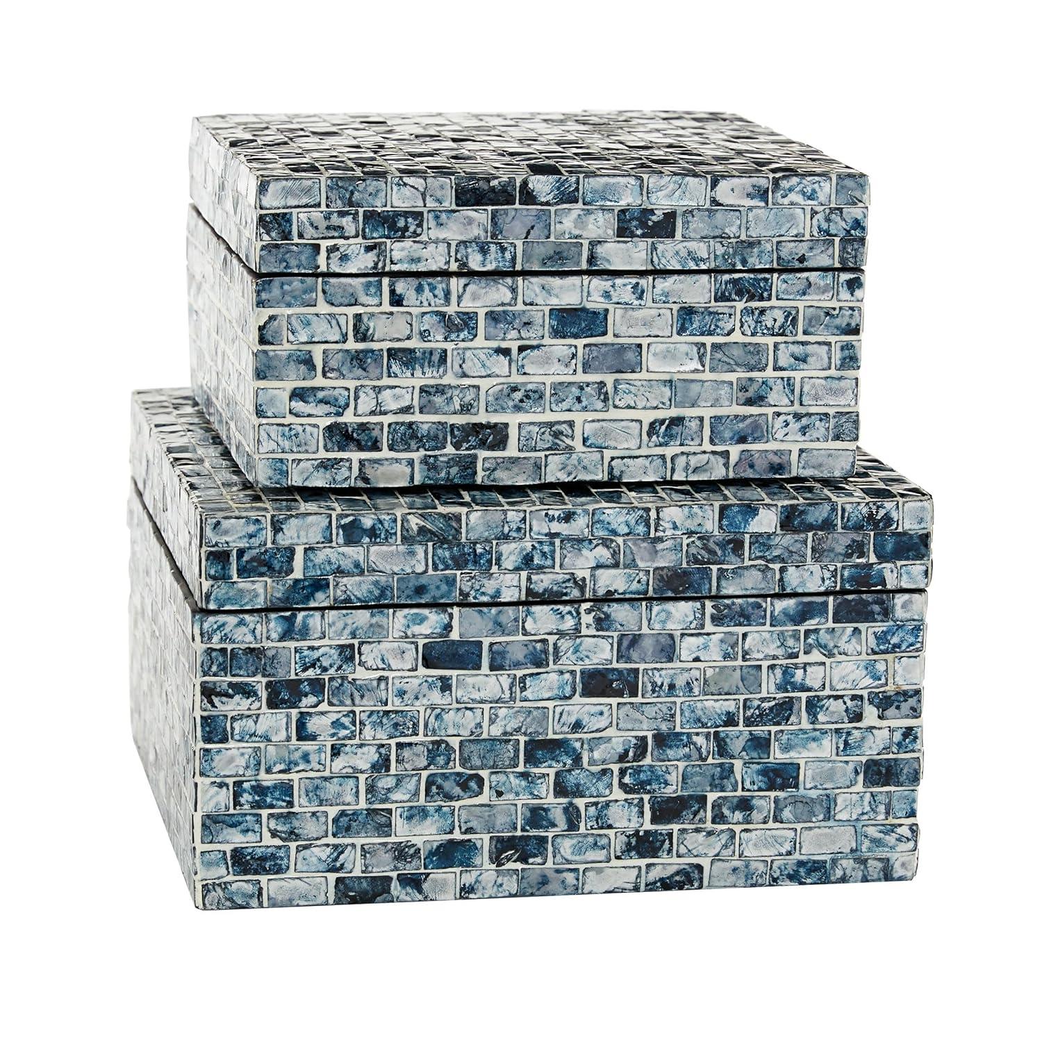 Set of 2 Shell Mosaic Patterned Wood Box White - Olivia & May