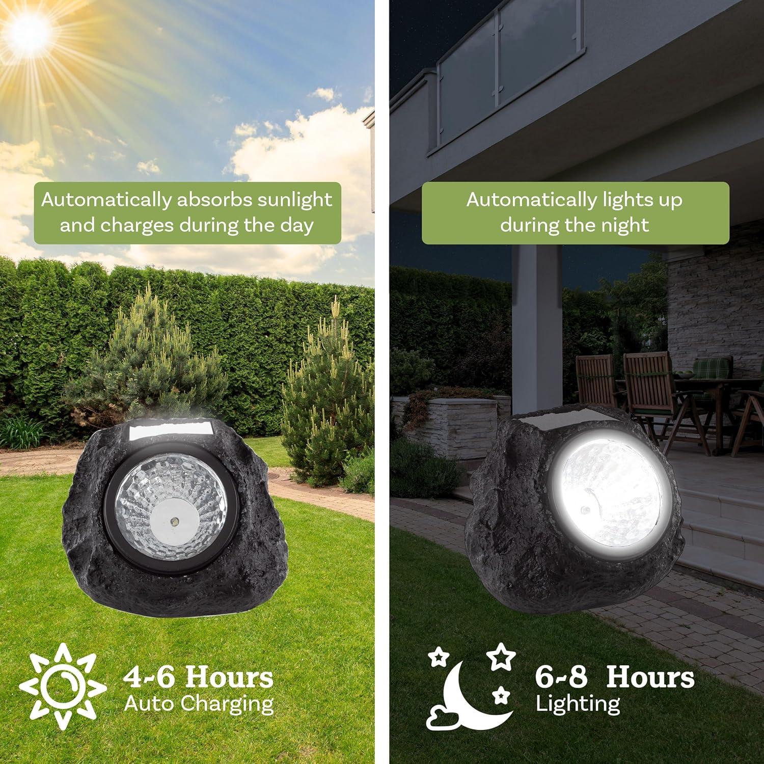 Pure Garden Weather Resistant Solar Rock Lights Outdoor Spot Lights 4-Pack