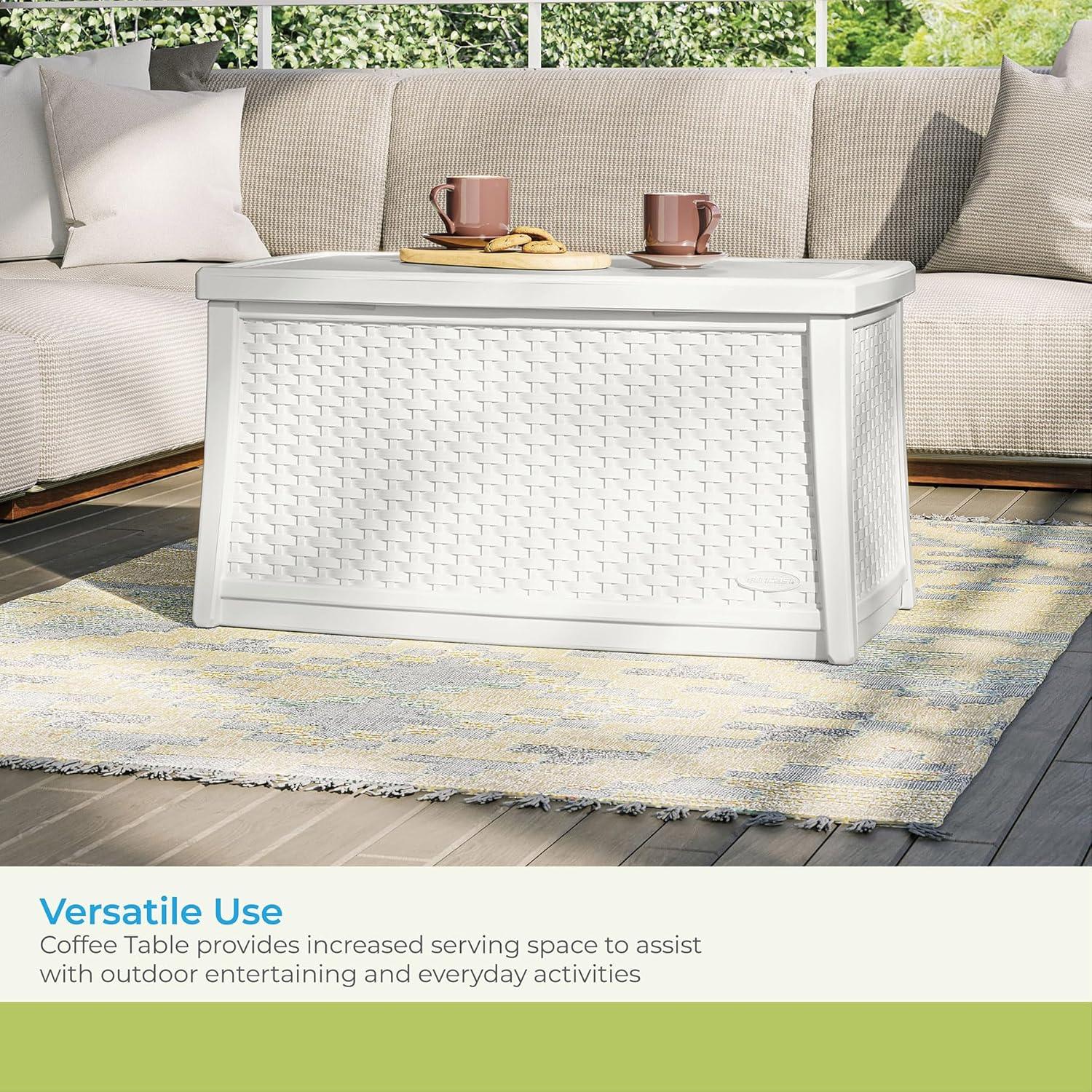 White Resin Wicker Outdoor Coffee Table with Storage