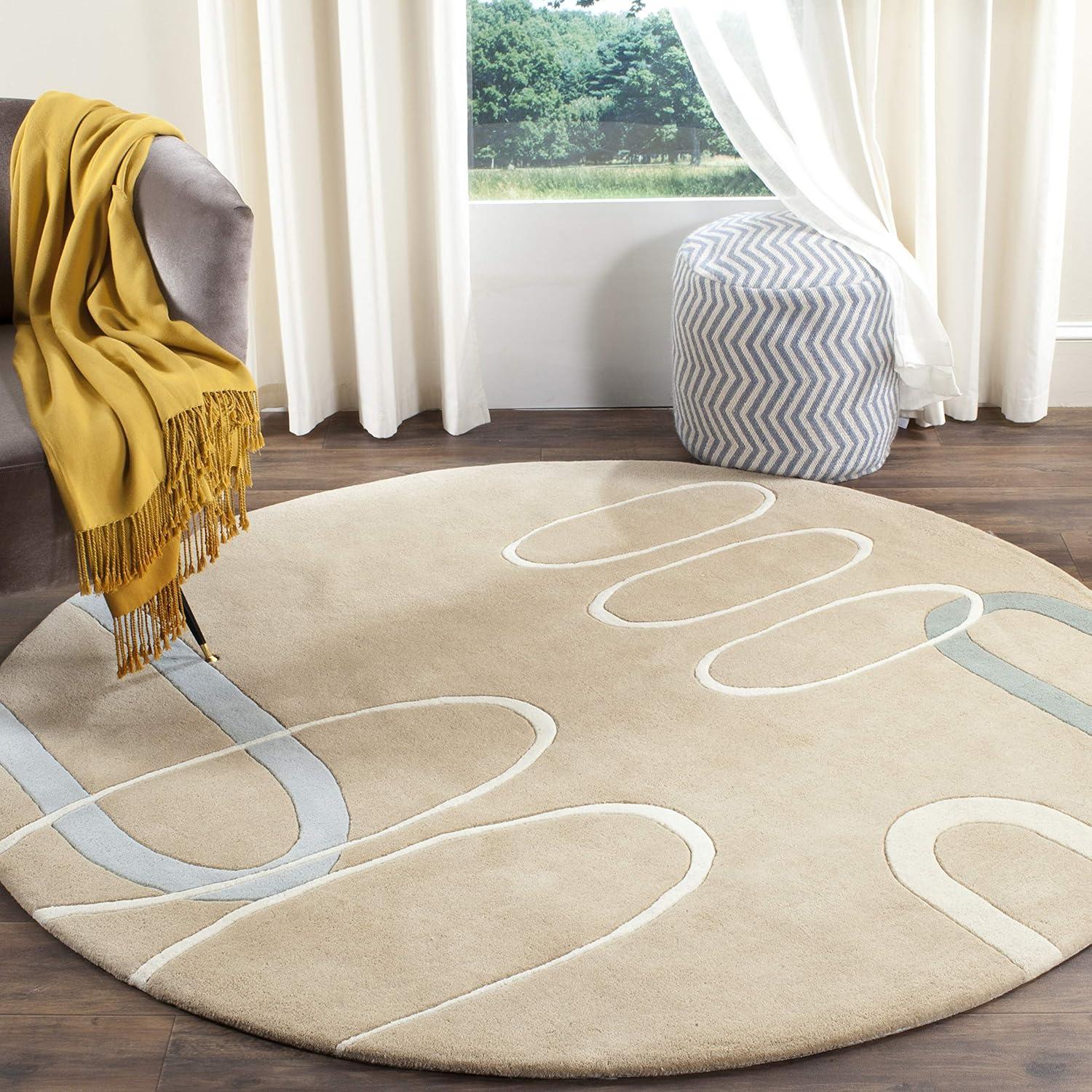 Handmade Gray Wool and Viscose Tufted Round Rug, 6'