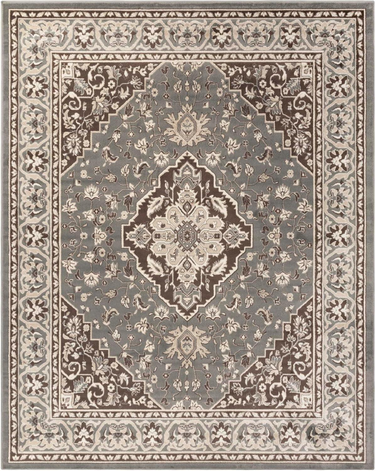 Elegant Gray Floral Medallion 4' x 6' Synthetic Area Rug