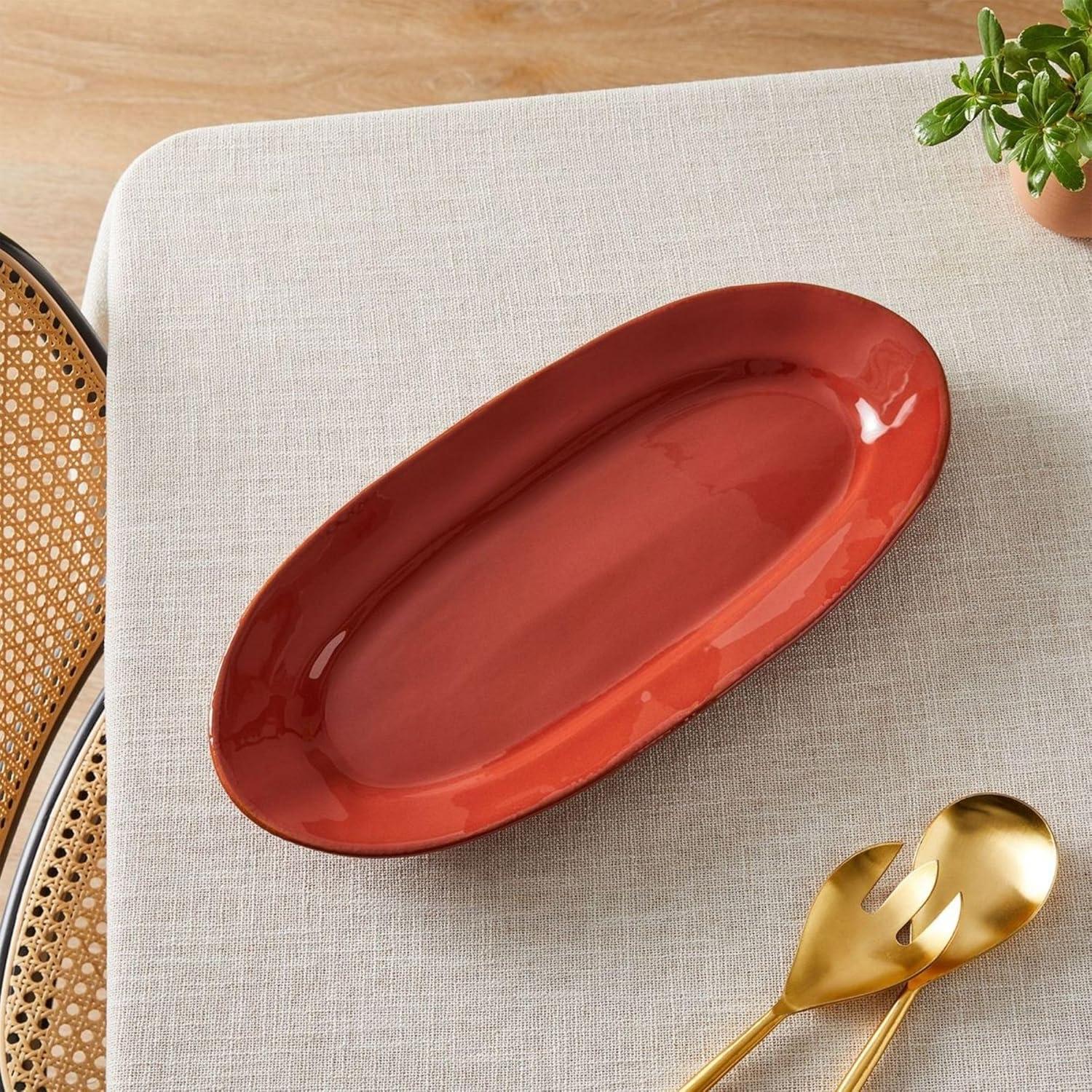 Paprika Red Ceramic Oval Serving Platter, 16-inch