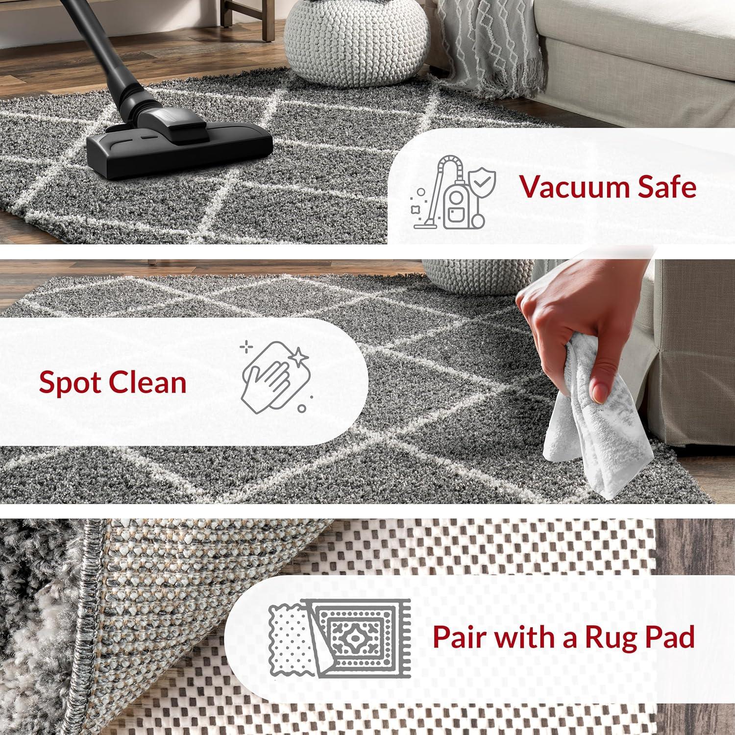 Nuloom Tess Trellis 5x8 Shag Indoor Area Rug for Living Room Bedroom Dining Room Nursery, Dark Grey/Ivory