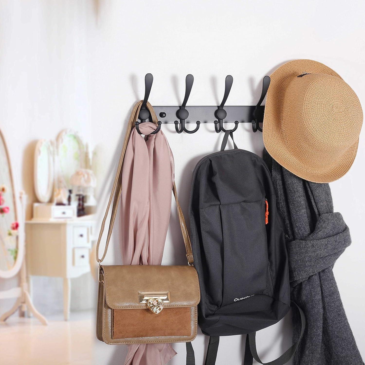 WEBI Coat Rack Wall Mount,5 Tri Hooks for Hanging,Coat Hooks Wall Mount,Hook Rack Rail,Coat Hanger Wall for Jacket,Clothes,Hats,Black,2 Packs