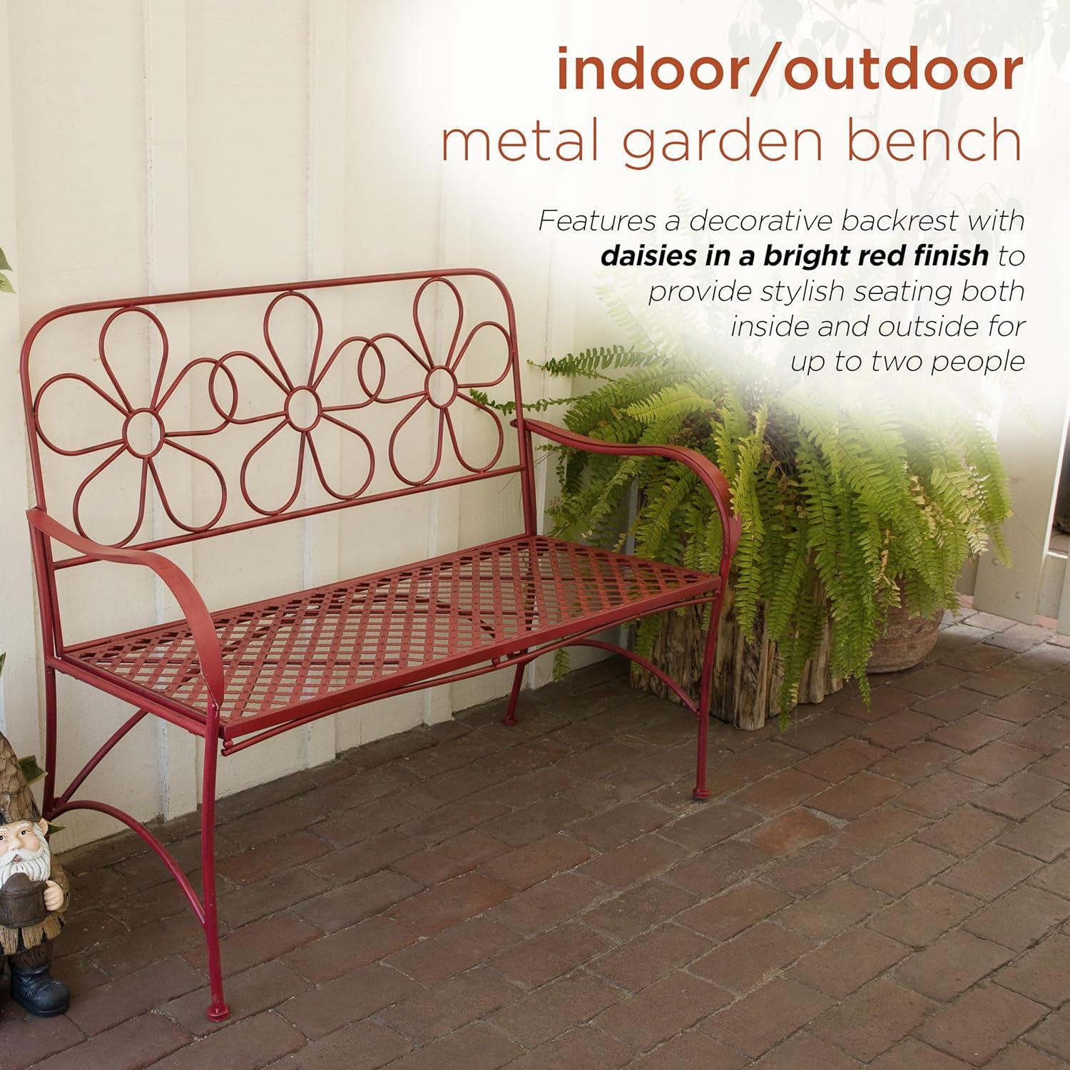 Alpine Corporation 45" x 21" x 36" Steel Daisy Garden Bench, Red
