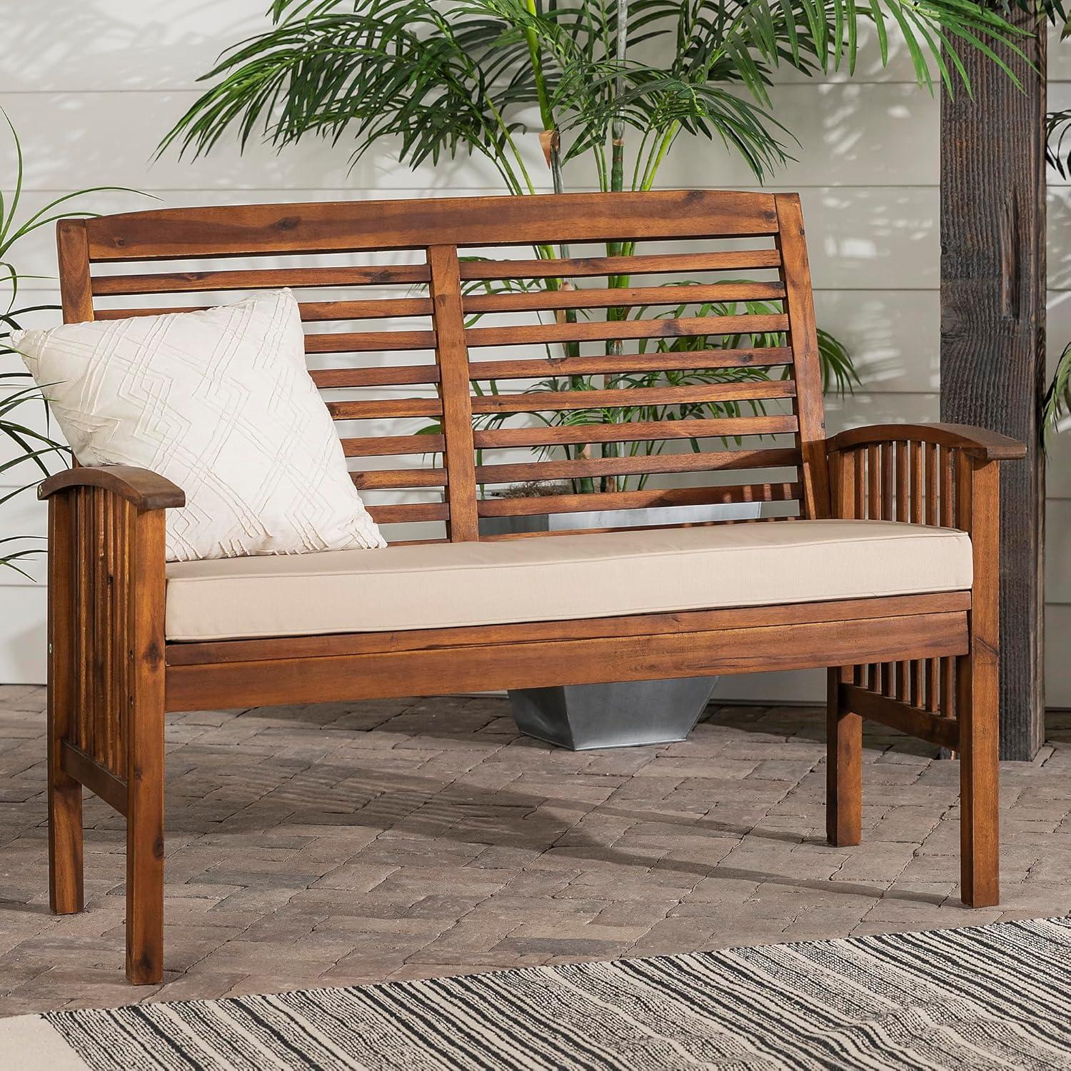 Acacia Wood Patio Loveseat in Dark Brown