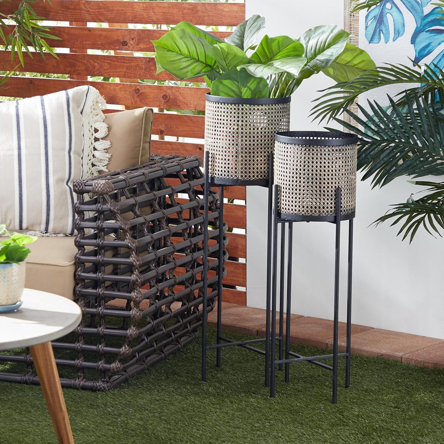 2 Piece Metal Indoor Outdoor Planter with Removable Stand Set