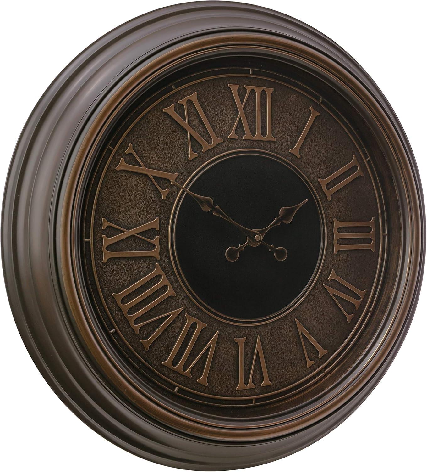 Kiera Grace 23" Genoa Oversized Wall Clock Dark Brown: Modern Analog Indoor Decor, Glass Face, No Battery Included