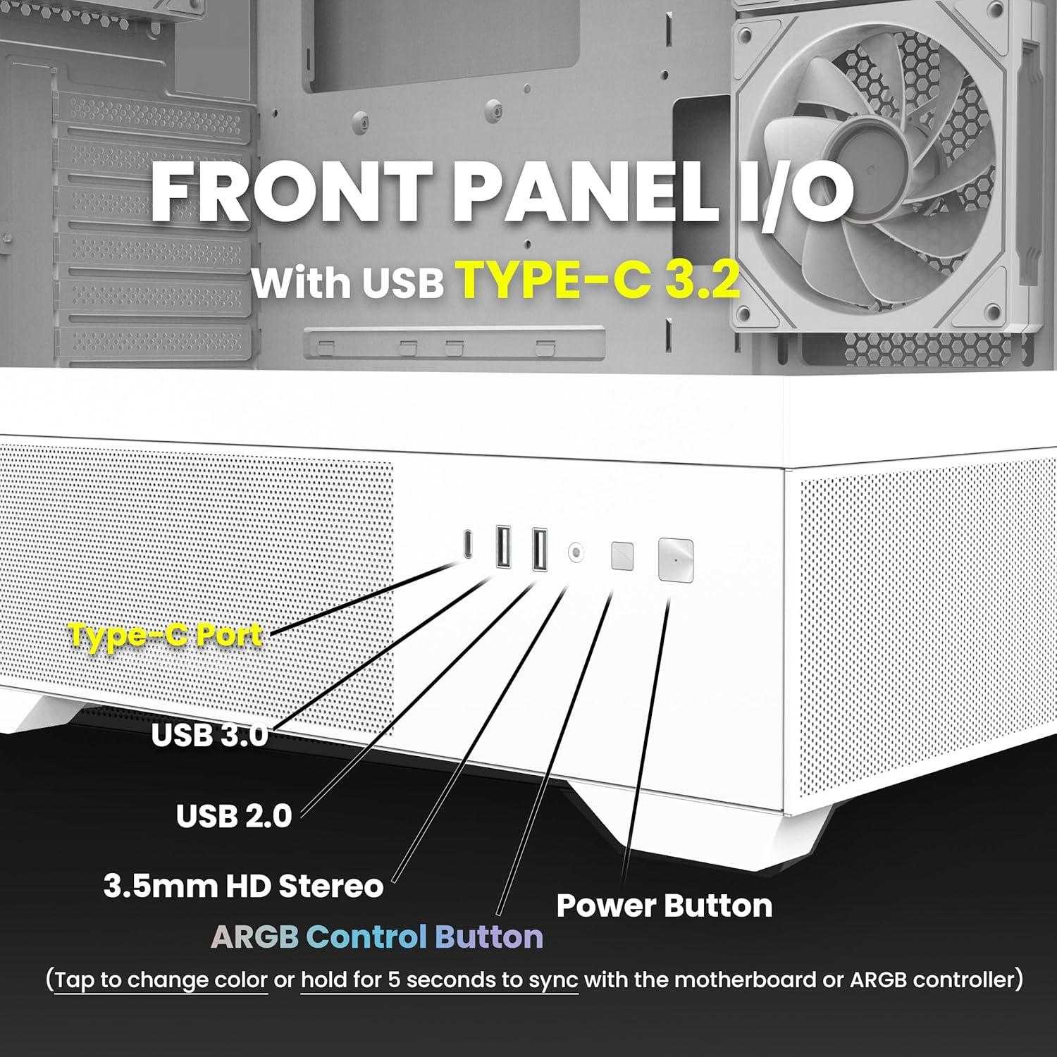 Zalman Chronix ATX Mid-Tower Gaming PC Case, Includes 3 x ARGB Fans, USB Type-C, 360mm Top & 240mm Side Radiator Support, Panoramic Tempered Glass, Cable Management, Desktop Computer Chassis, White