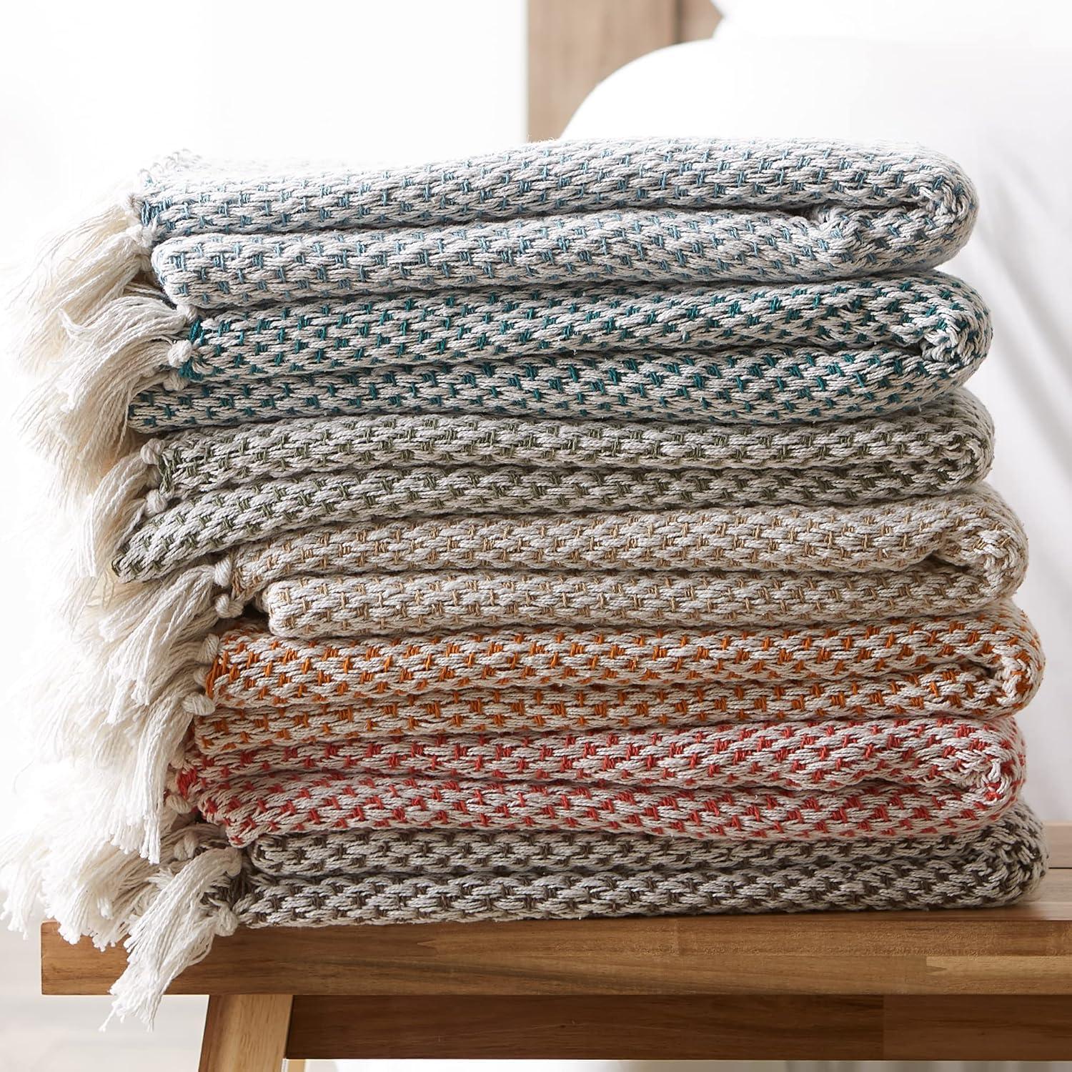 Artichoke Green Basketweave Cotton Throw Blanket 50"x60"