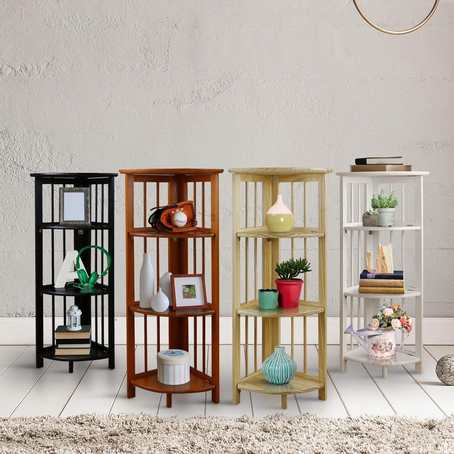 Casual Home 4-Shelf Corner Folding Bookcase-Color:Natural