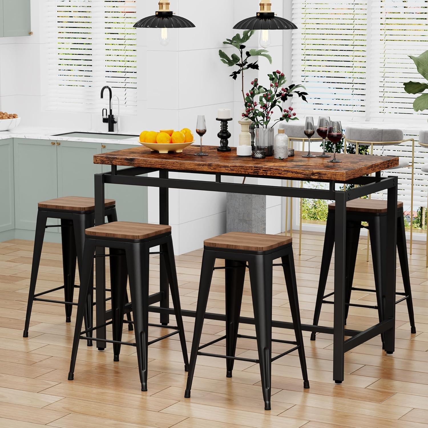 Williston Forge Kohki 24" Counter Stool Metal Bar Stools Counter Height Barstools Backless Indoor/Outdoor Bar Stools Kitchen Counter Stools Chairs(Set of 4)