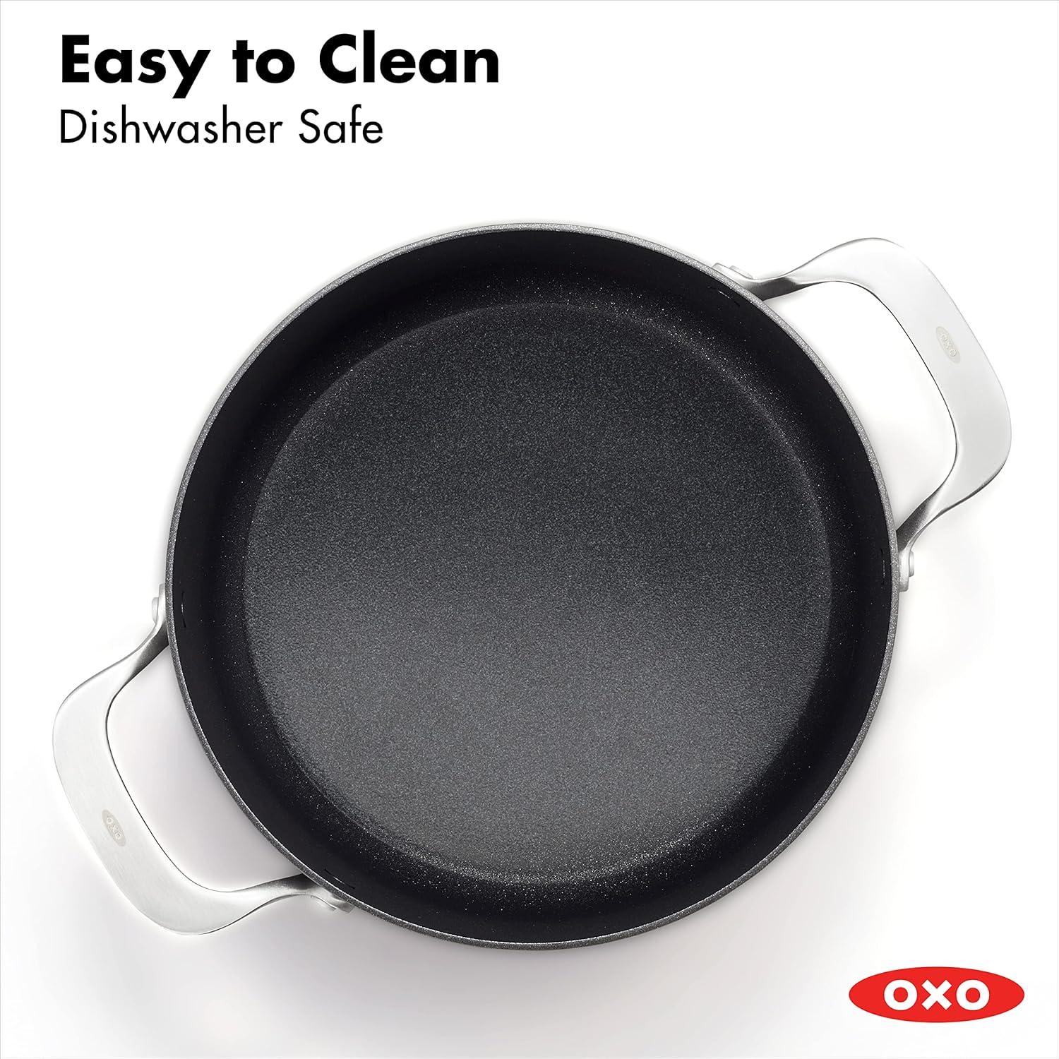 OXO 9.5" Ceramic Pro Non-Stick Casserole with Lid Gray: Dishwasher-Safe, Induction & Gas Compatible, Aluminum Surface