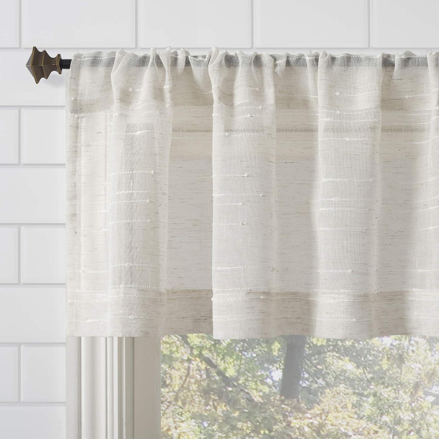 Gray Textured Slub Stripe Linen Blend Sheer Cafe Valance