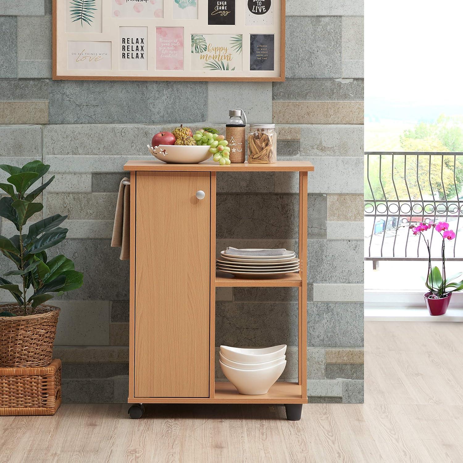 23.6" Wide Open Shelves and Cabinet Space Kitchen Cart