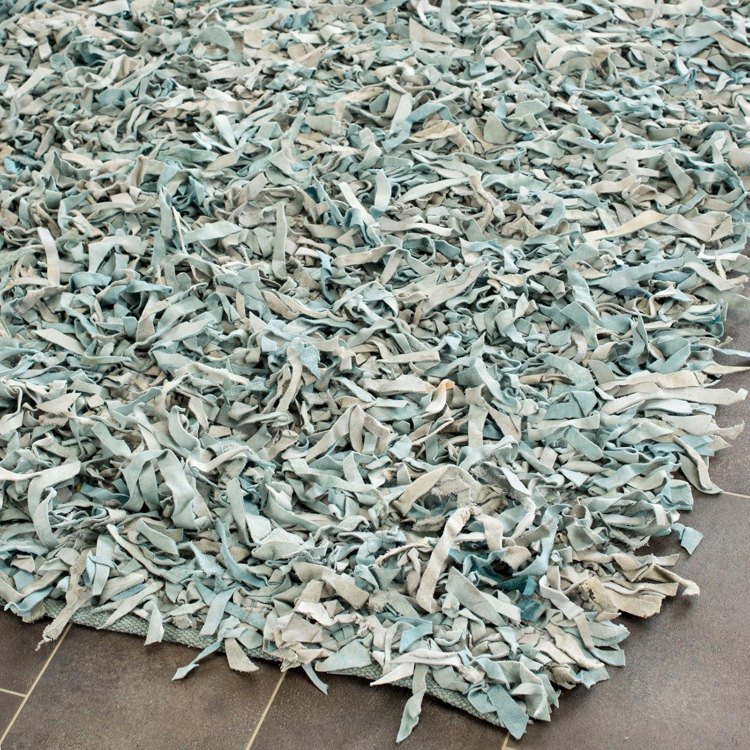 Leather Shag LSG511 Handwoven Runner Rug - Light Blue - 2'3"x9' - Safavieh