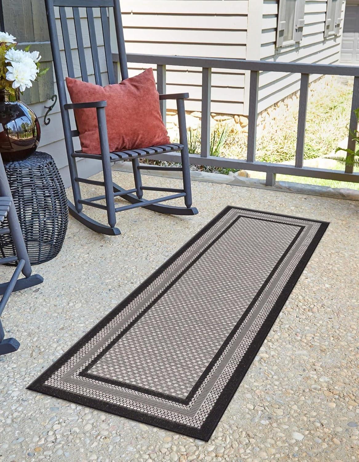 Unique Loom Outdoor Border Collection Area Rug - Multi Border (2' 2" x 6' 1" Runner Gray/Black)