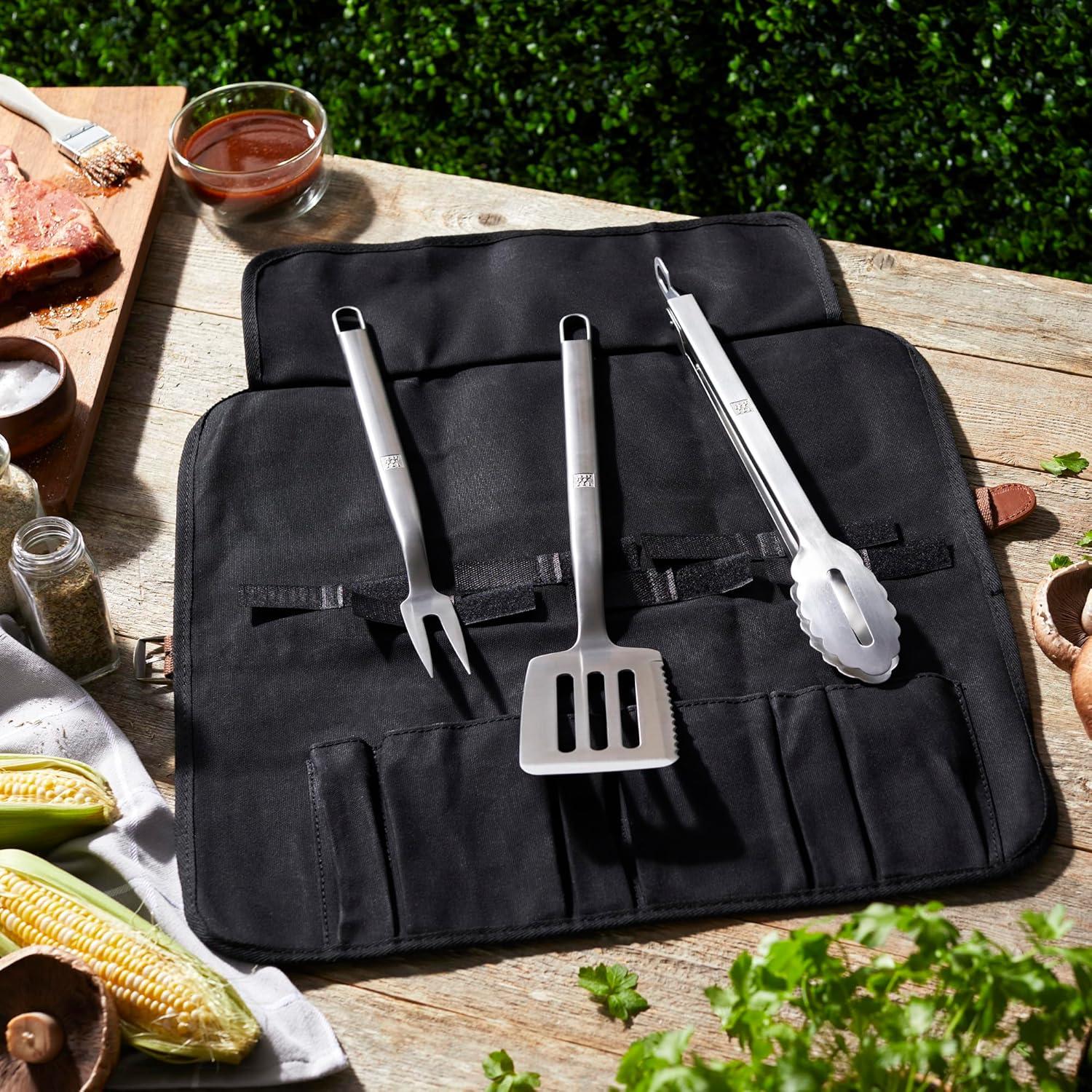 Stainless Steel BBQ Grill Tool Set with Storage Wrap