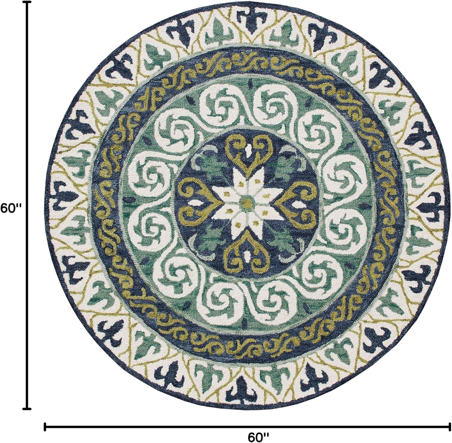 LR Home Wren 5' Round Green/Blue Bordered Medallion Indoor Area Rug