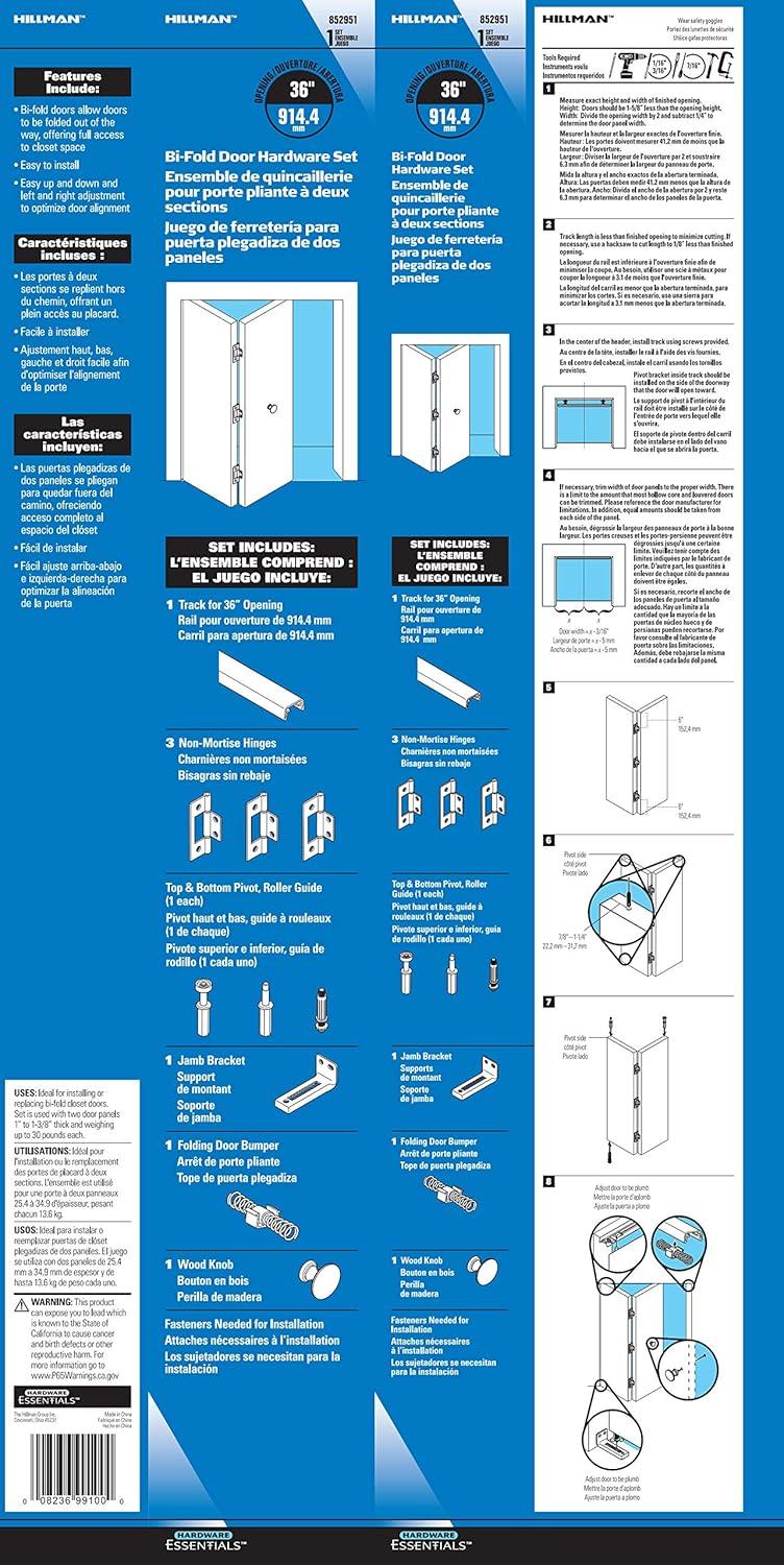 36-Inch Brass Bi-Fold Door Hardware Installation Kit