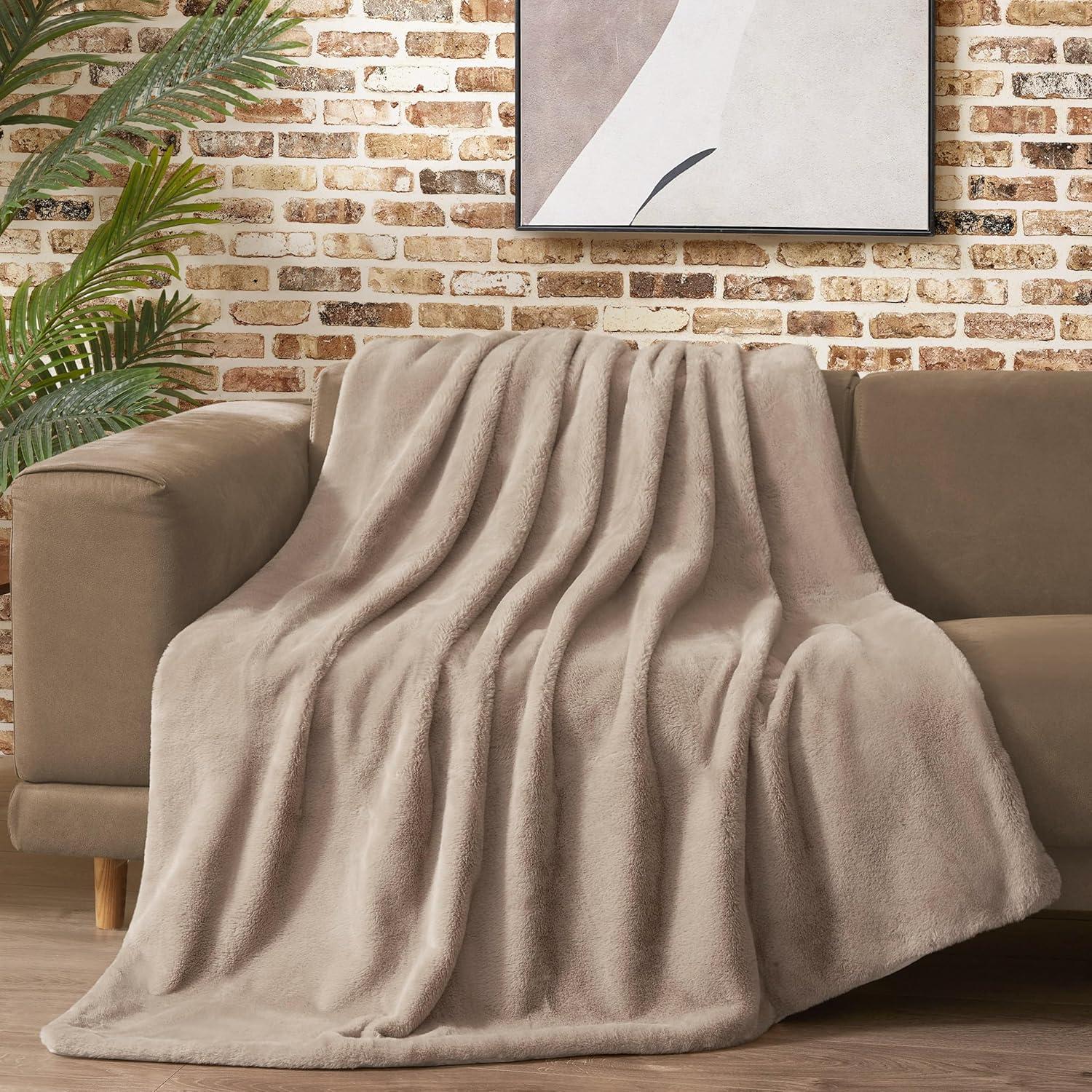 Lucky Brand Reversible Solid Rabbit Mink Faux Fur Luxurious & Soft Thow Blankets - 50" x 70"