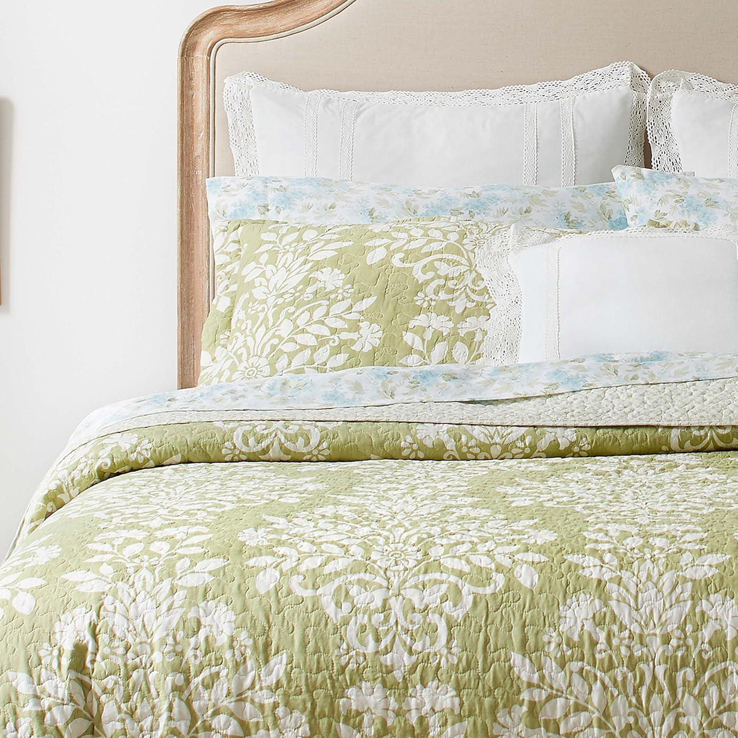 Sage Green Cotton Twin Reversible Quilt Set