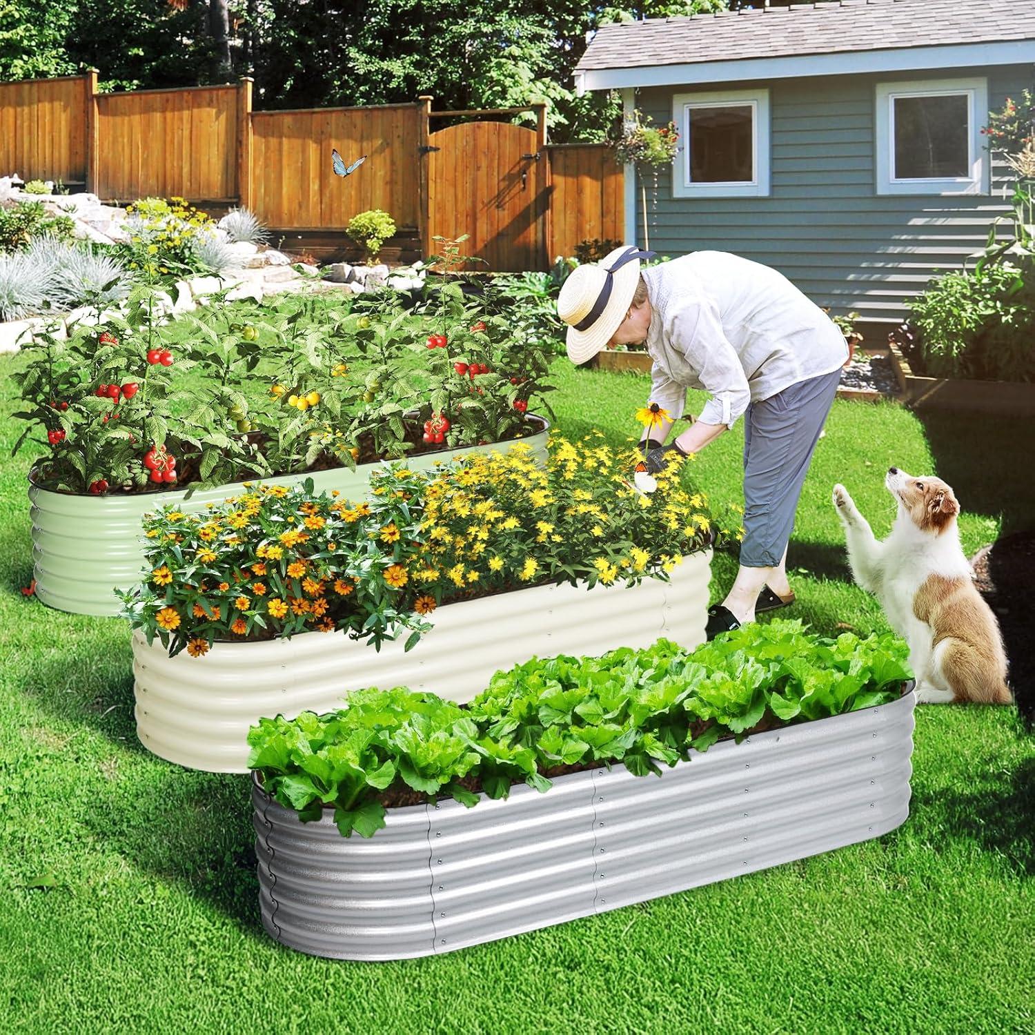 Aoodor 6-in-1 Modular Aluzinc Metal Raised Garden Bed - Outdoor Garden Planter Box for Vegetable, Flower, Herb - Silver (67''L x 47''W x 17''H)