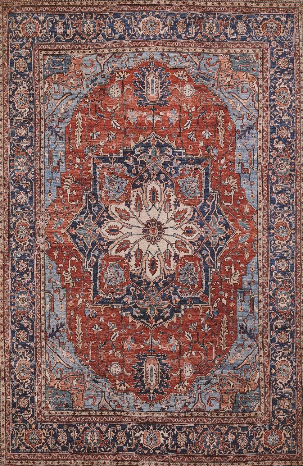 Elegant Red and Navy Ornate Synthetic Area Rug 7'6" x 9'6"