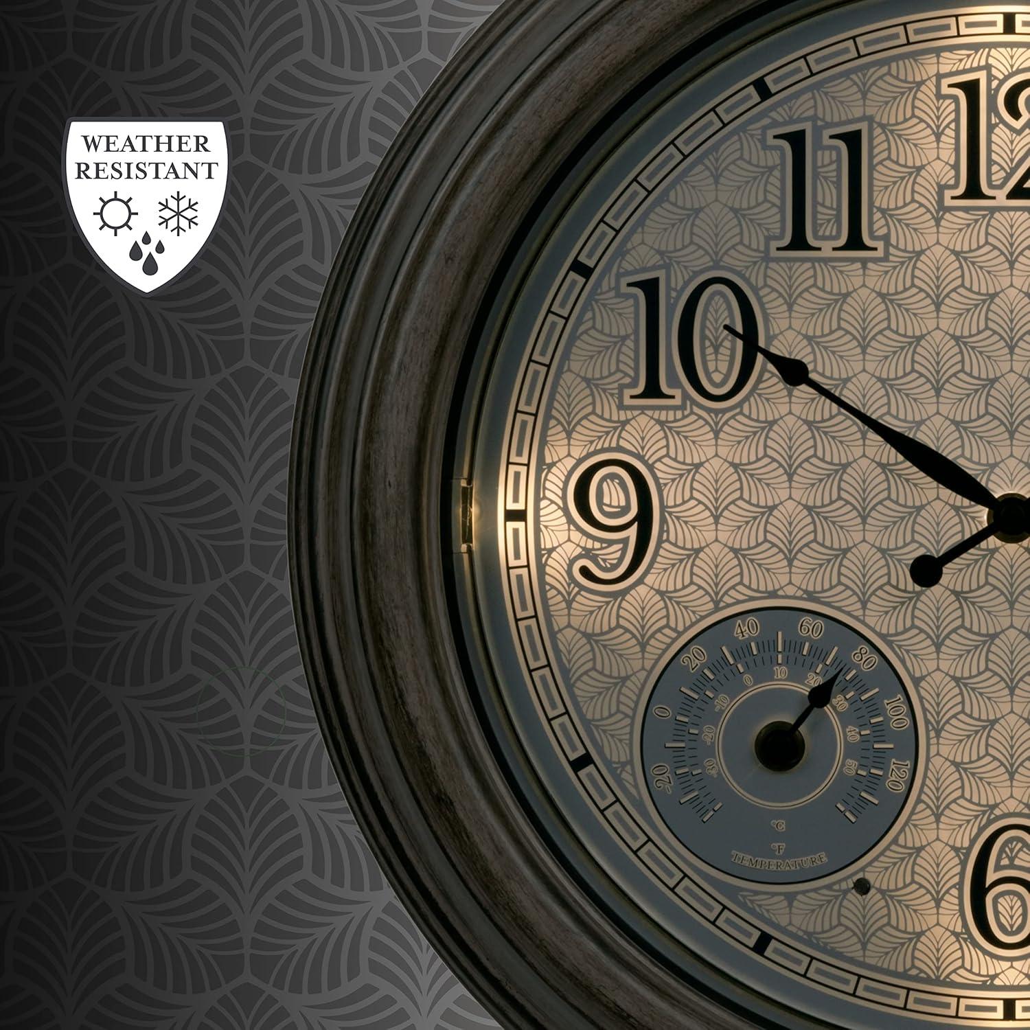 15.5" Brown Plastic Outdoor Analog Clock with Lighted Leaves