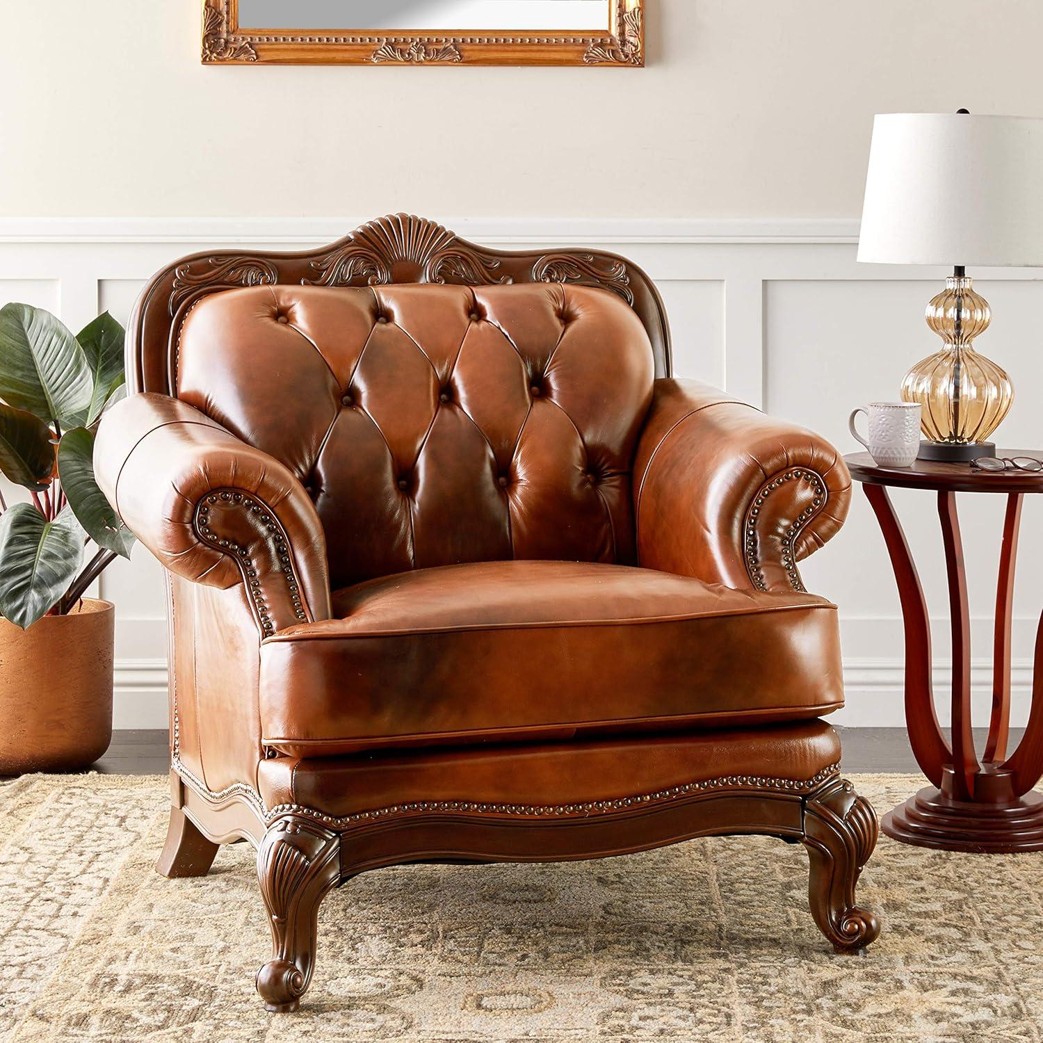 Victoria Rolled Arm Chair Tri-tone and Brown